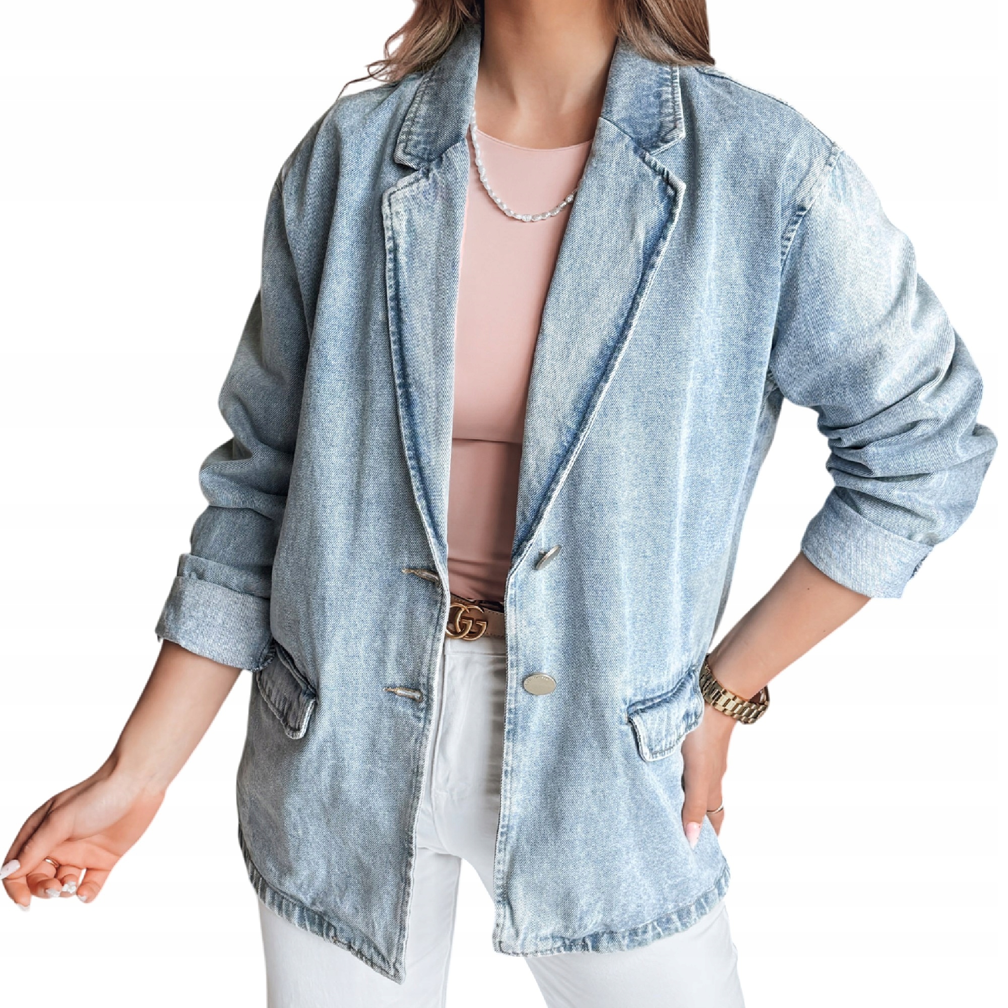 Kurtka Damska Jeansowa Niebieska Oversize TY4906