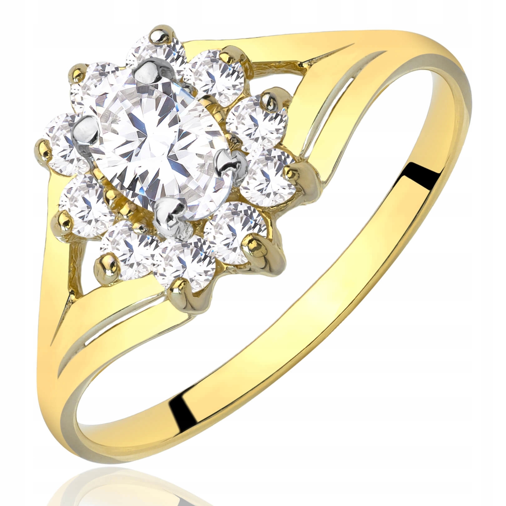 Prstýnek s kubickými zirkony, zlatý květ, ryzost 585