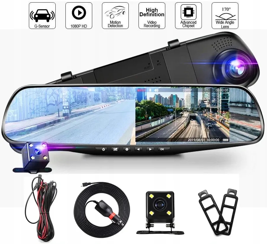 Videorekordér V Zrcátku Kamera Automobilová Pro Couvání Hd Záznamník Jízdy