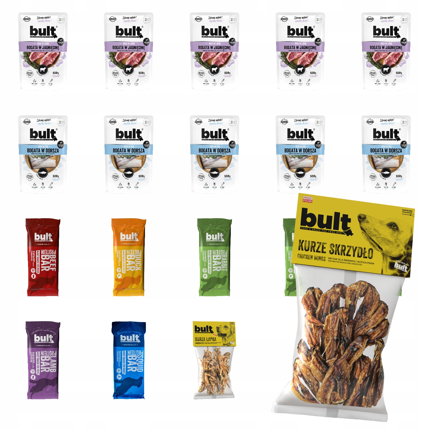 Levně MIX Vlhké Krmivo Bult Sáček 10x500G Jehněčí Příčesek Pochoutky