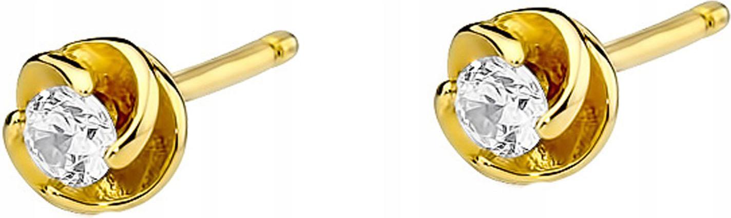 Zlaté náušnice 585, kytičky s bílými diamanty 0,20 ct, vkusný dárek