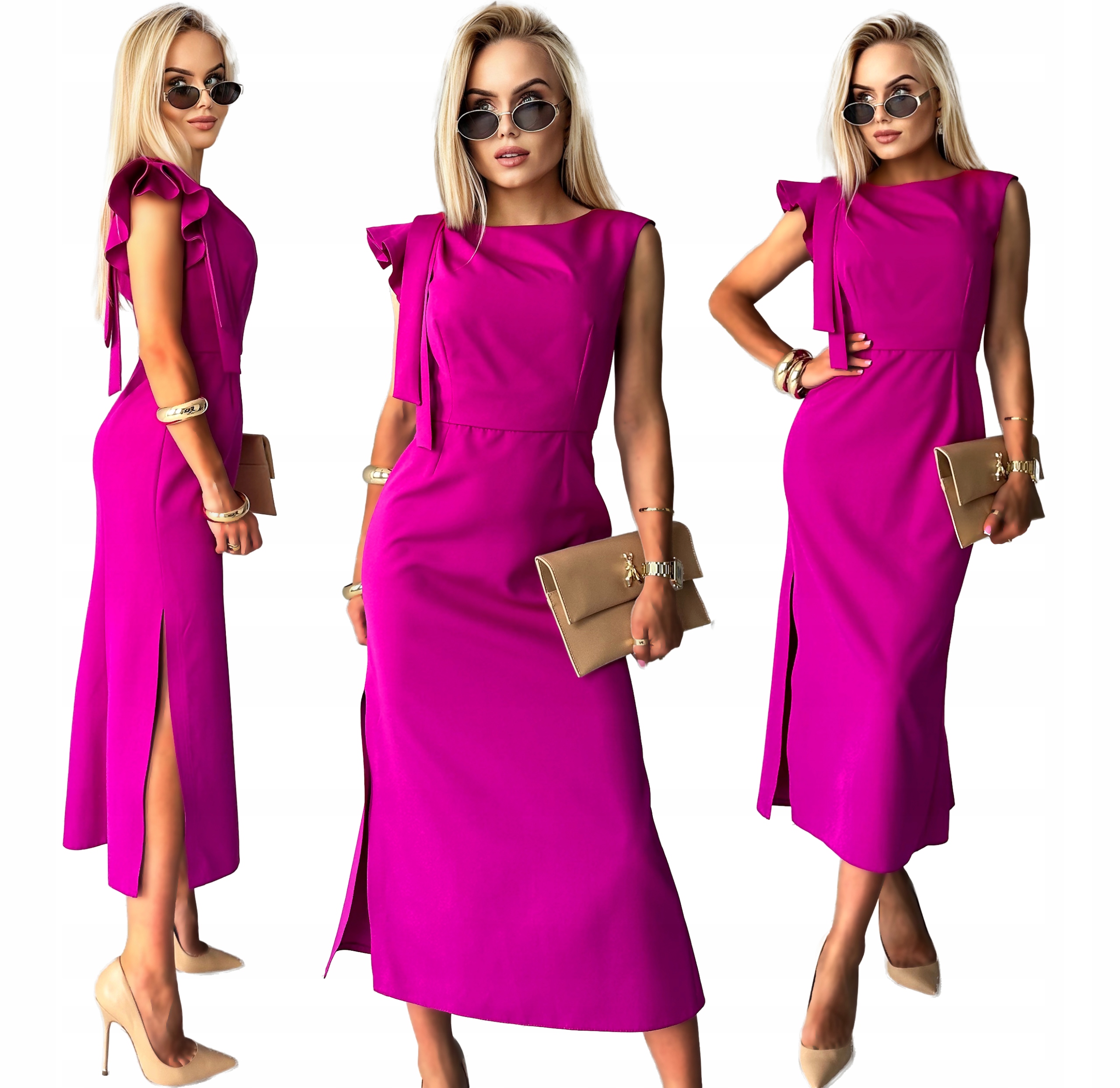 Elegantní dámské Šaty midi velké velikosti Polský výrobek svatební hostina 48 MD01