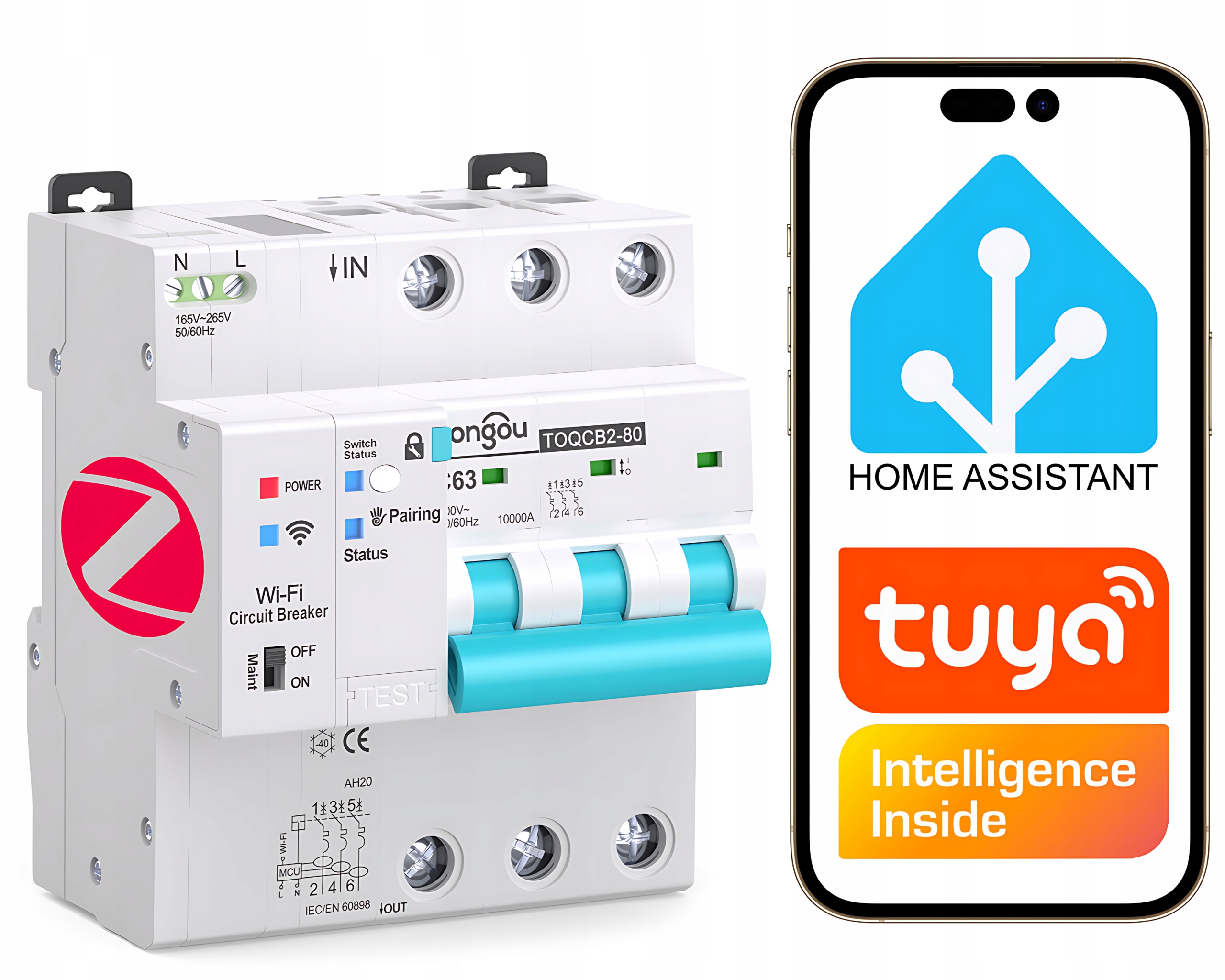 3-fázová nadprúdová poistka C63 s relé ZigBee Tuya Home Assistant