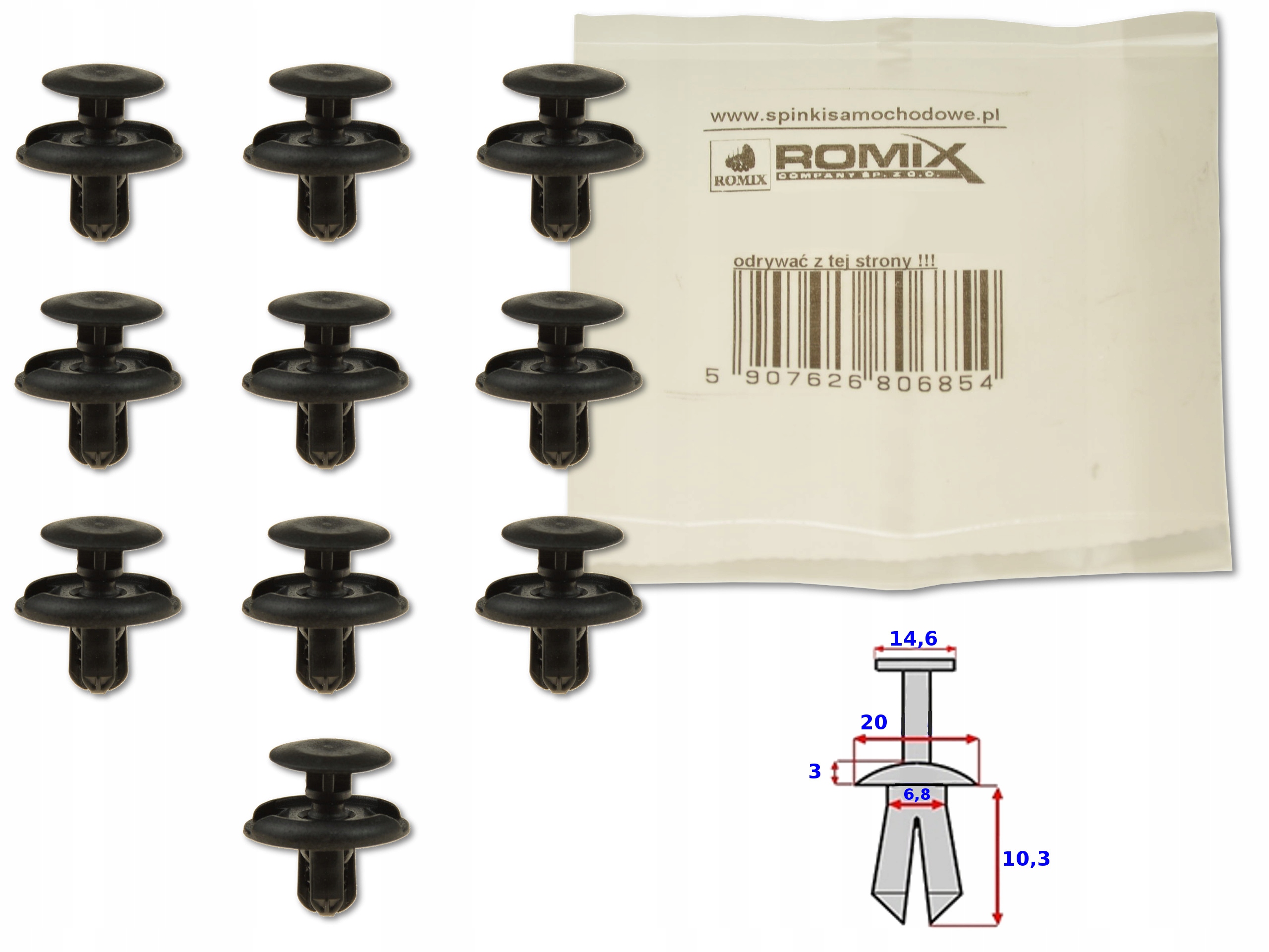

Toyota Celica 99-05 Klips Spinka Kołek Osłony 10x
