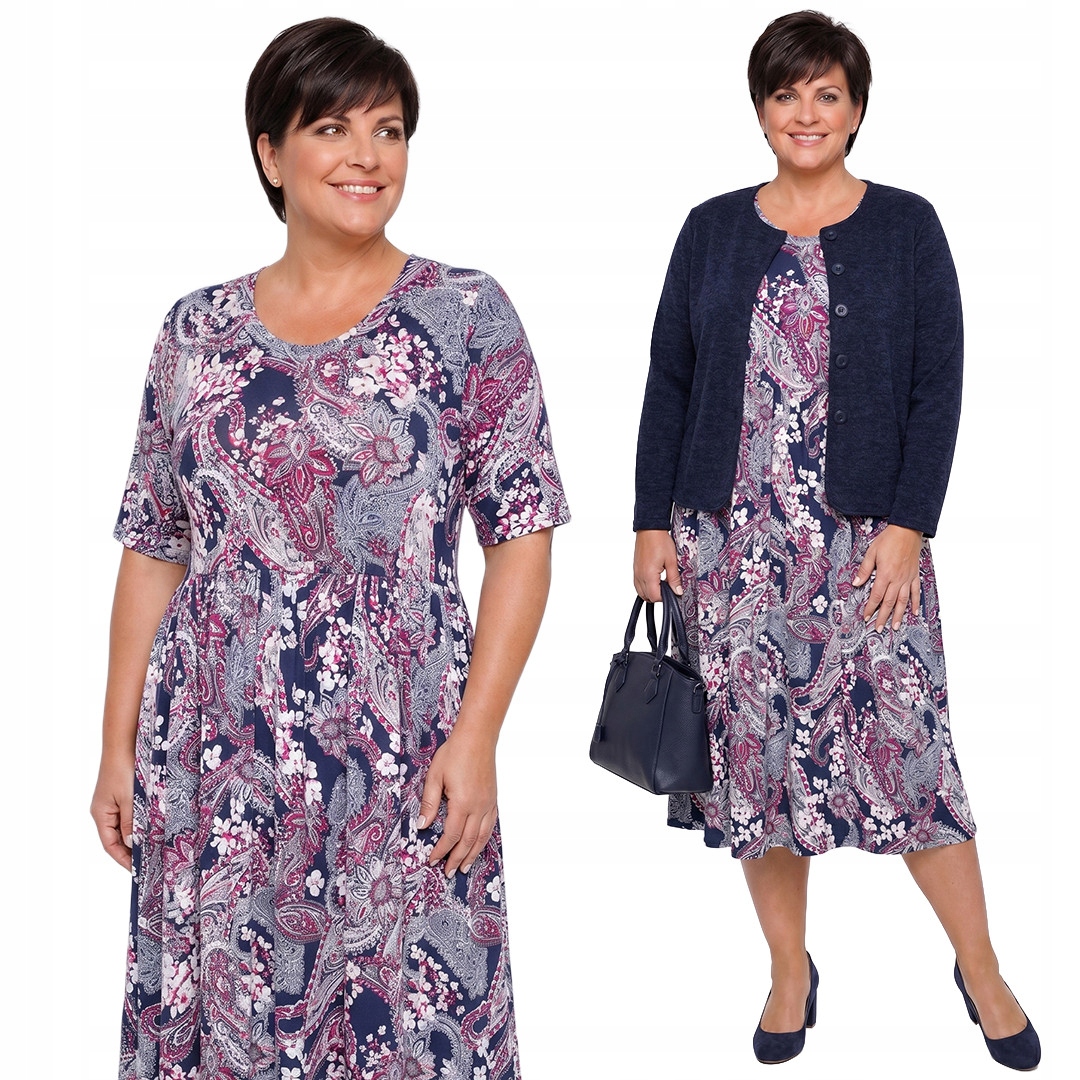 Tmavě modrá šaty sukně s vzory plus size velikost 60/62