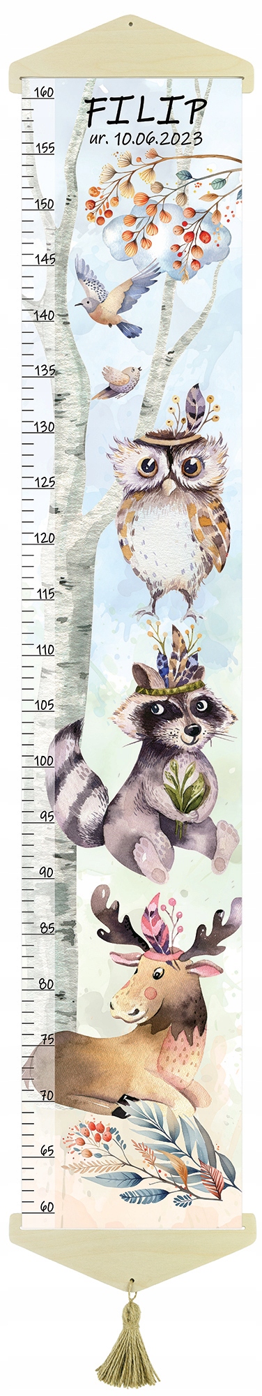Miarka wzrostu na PŁÓTNIE Zwierzęta leśne III białe tło Imię Data Marka inna marka