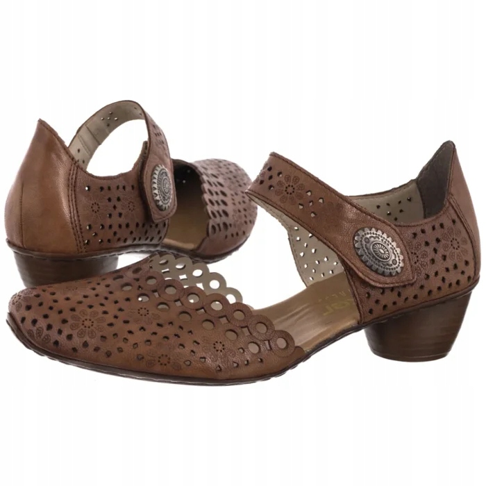 Dámské kožené lodičky Rieker Hnědé 43753-22 Brown