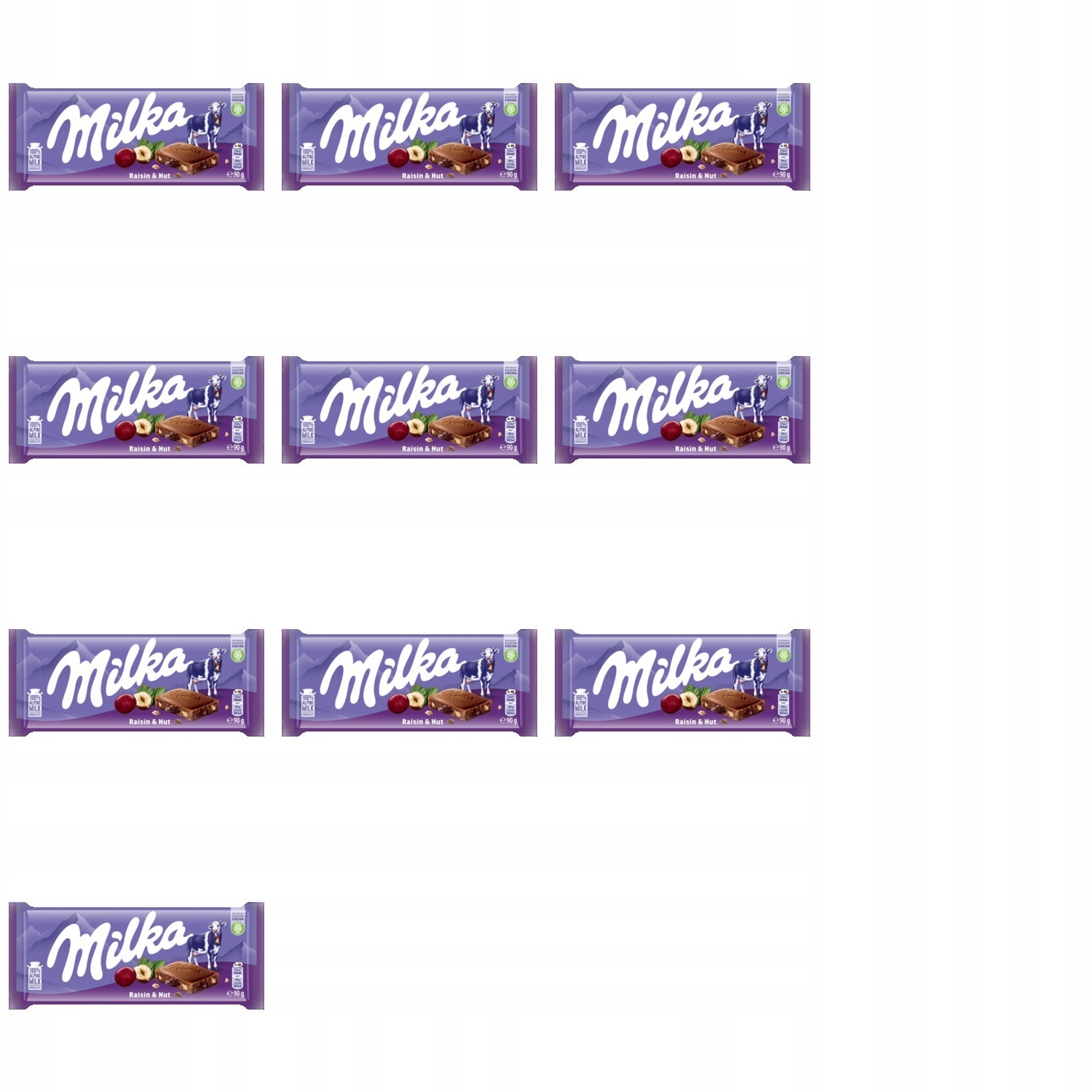 10x 90g Milka rozinky a ořechy čokoláda