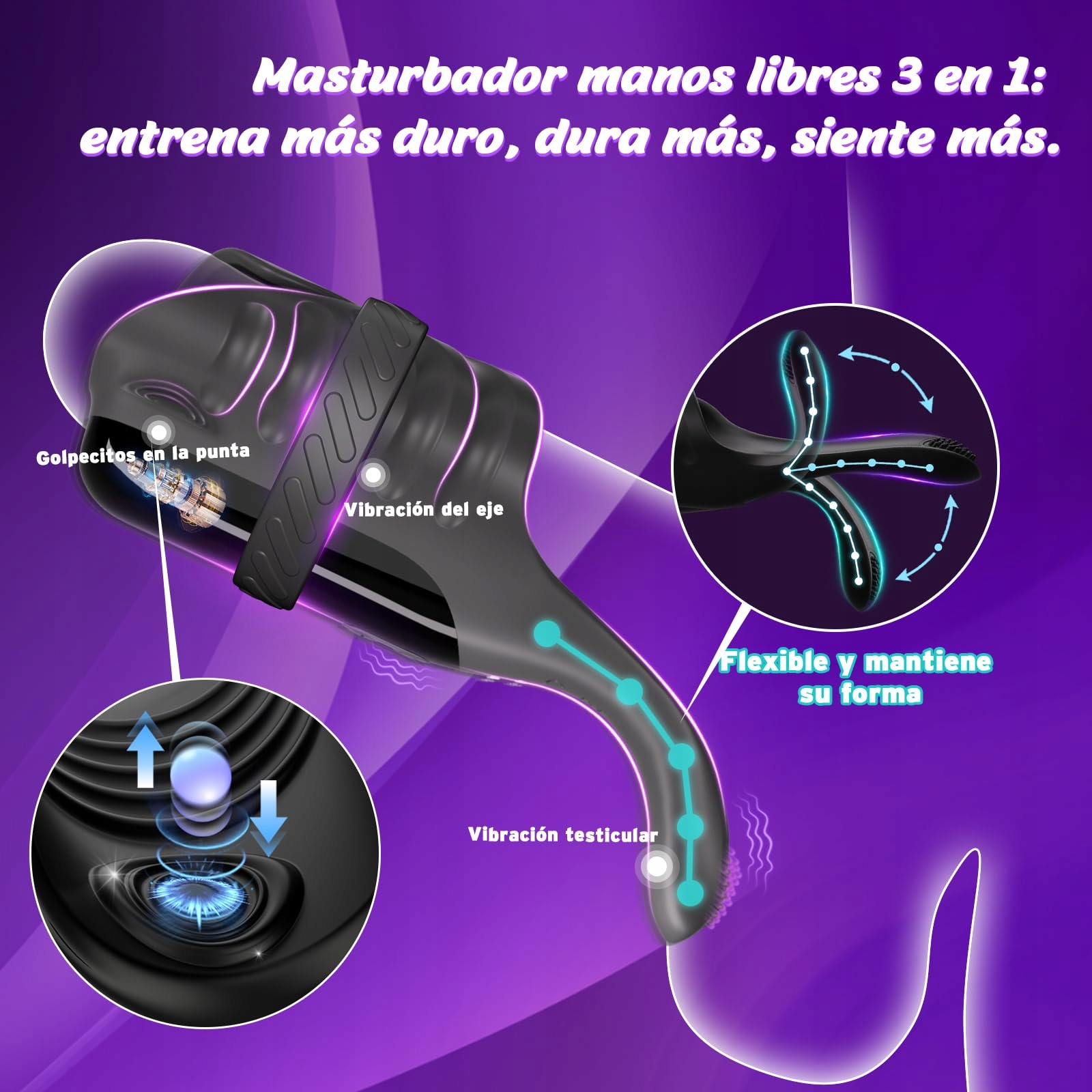 MĘSKI ELEKTRYCZNY MASTURBATOR Z WIBRACJAMI I PIERŚCIENIEM NA PENISA — miniatura 2