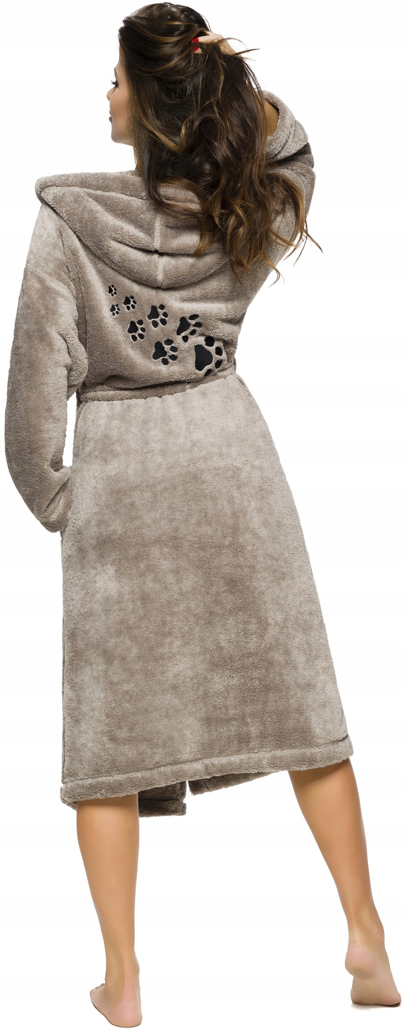 DŁUGI PUCHOWY DAMSKI SZLAFROK PODOMKA ŁAPKA L Marka L&L