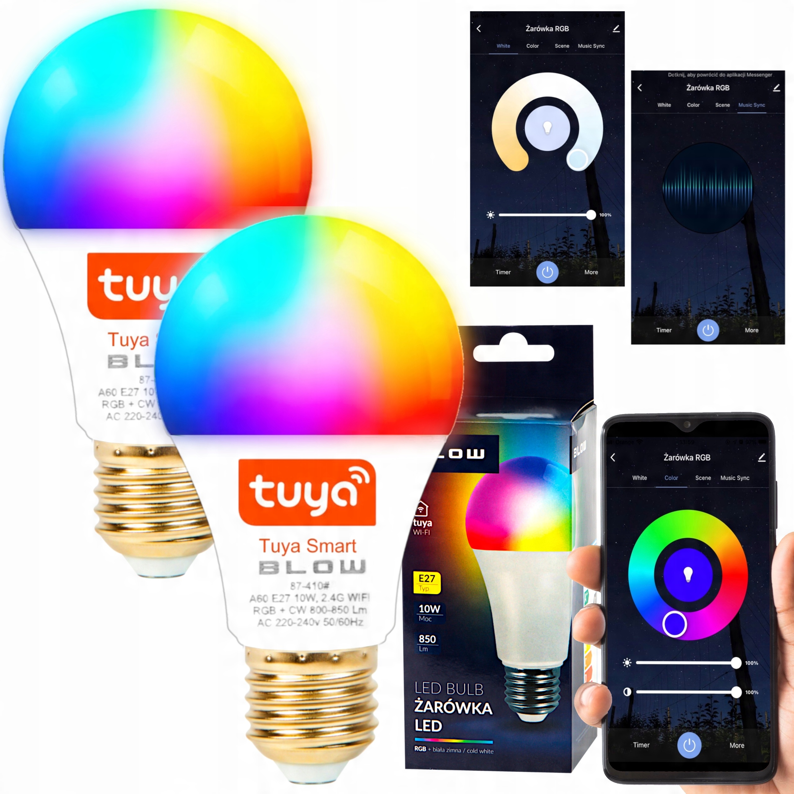 

2x Żarówka Led E27 Tuya Wifi Rgb Smart Programator