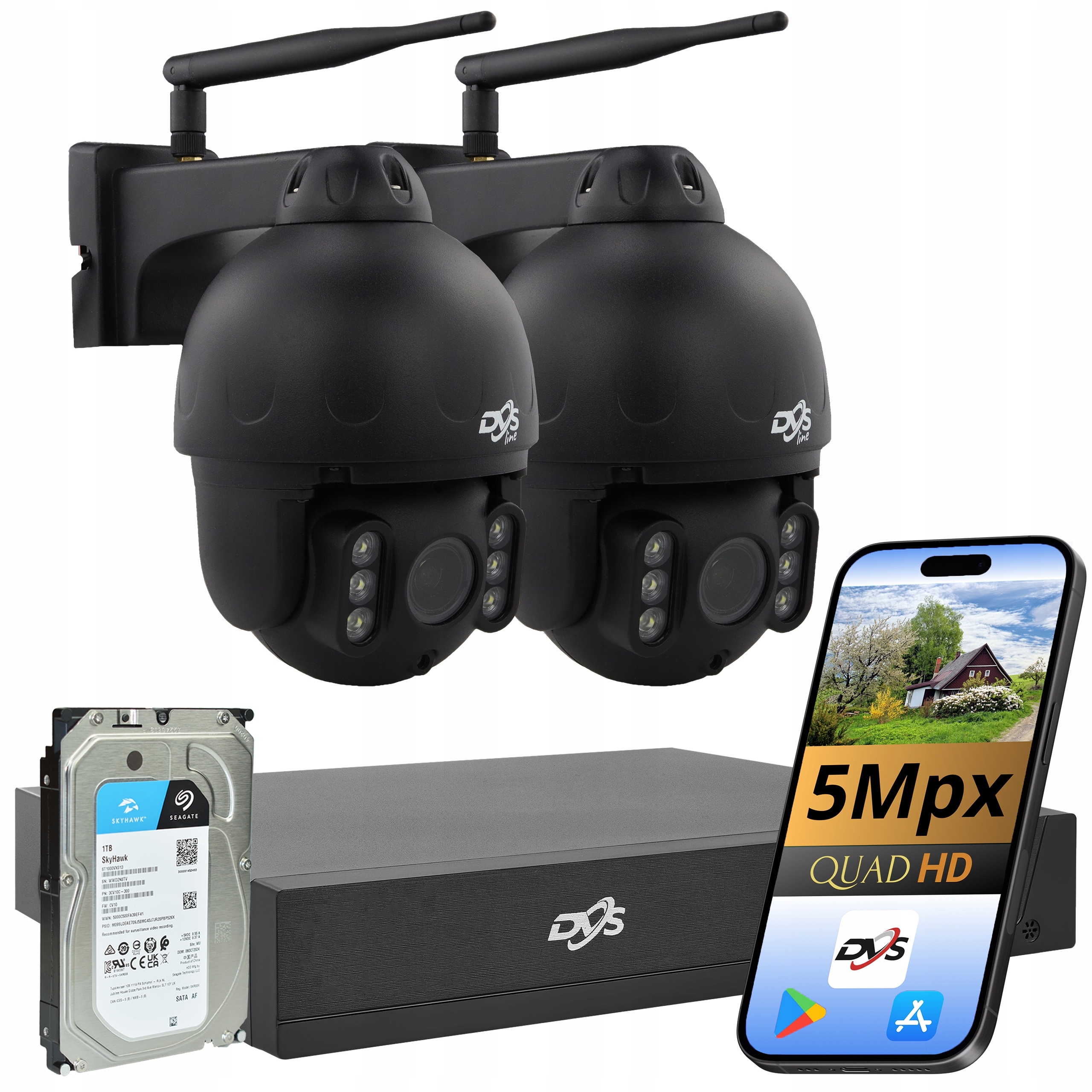 Sada Wifi Otočných Kamier 2 Čierne Bezdrôtové Vonkajšie Kamery 5Mp 1TB