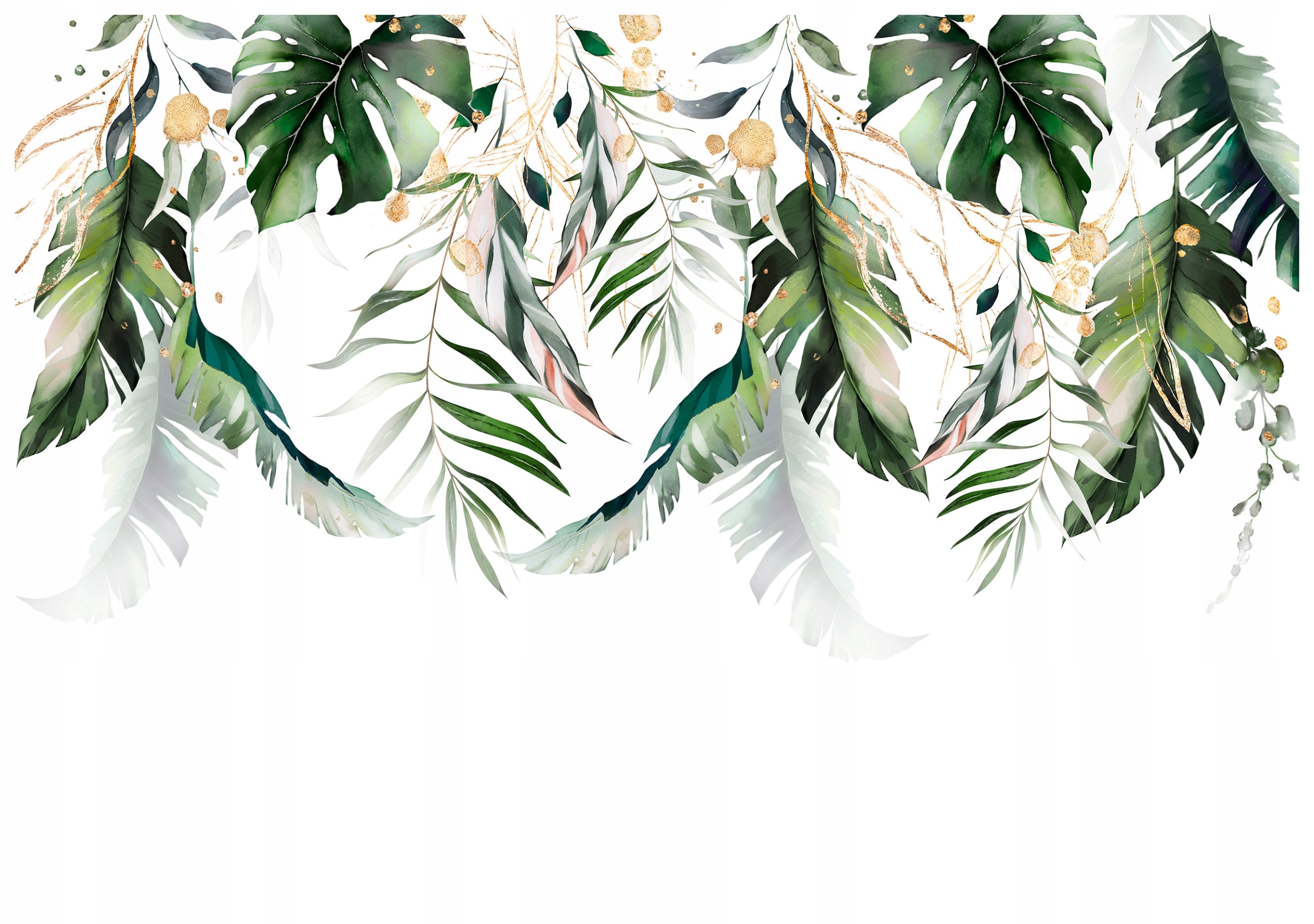 Fototapeta Monstera Palmy Zlato Akvarel Biele pozadie 368x254 vinylová lepidlo