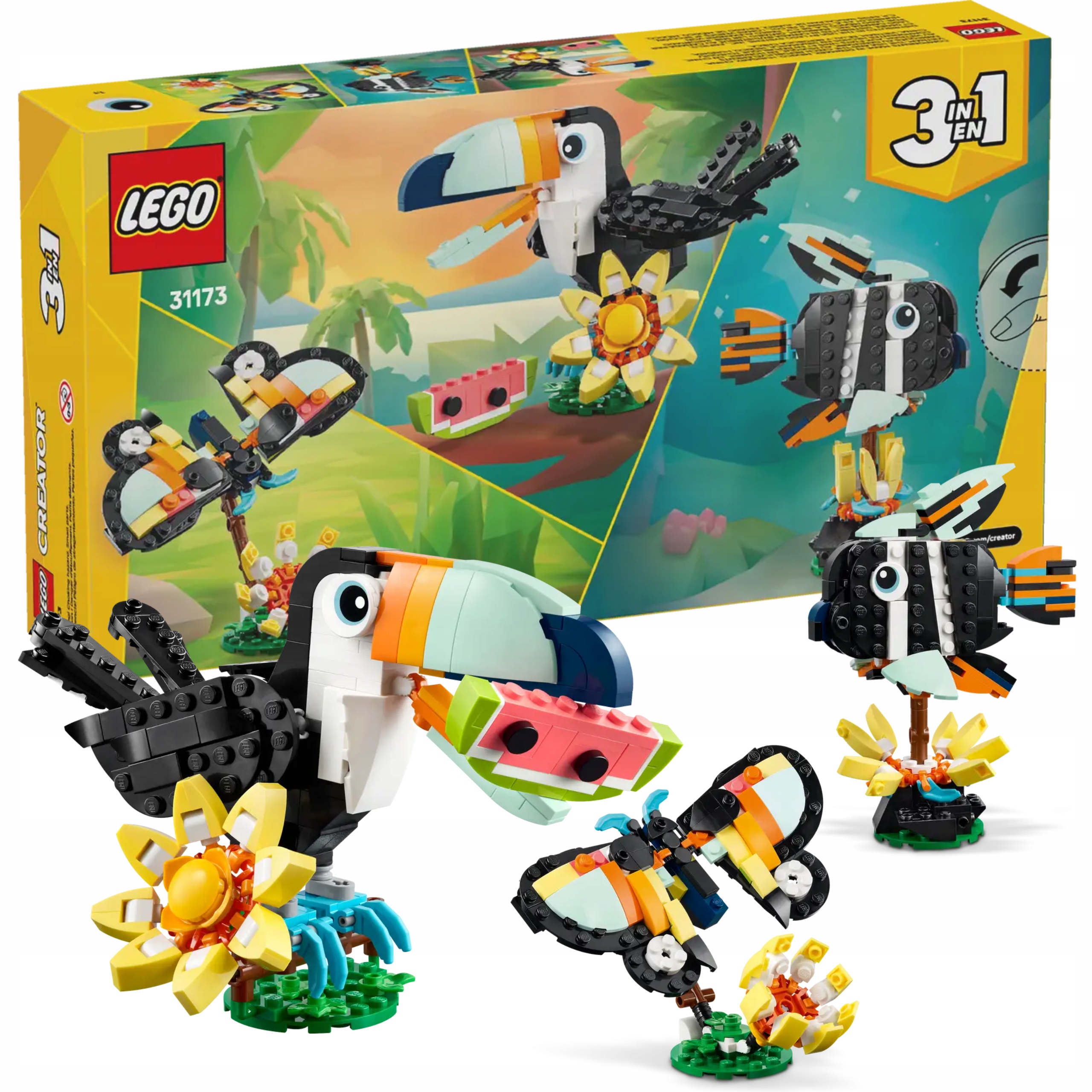 Lego Creator 31173 Tropikalny Tukan Ryba Motyl Klocki Zestaw 3w1 225el.