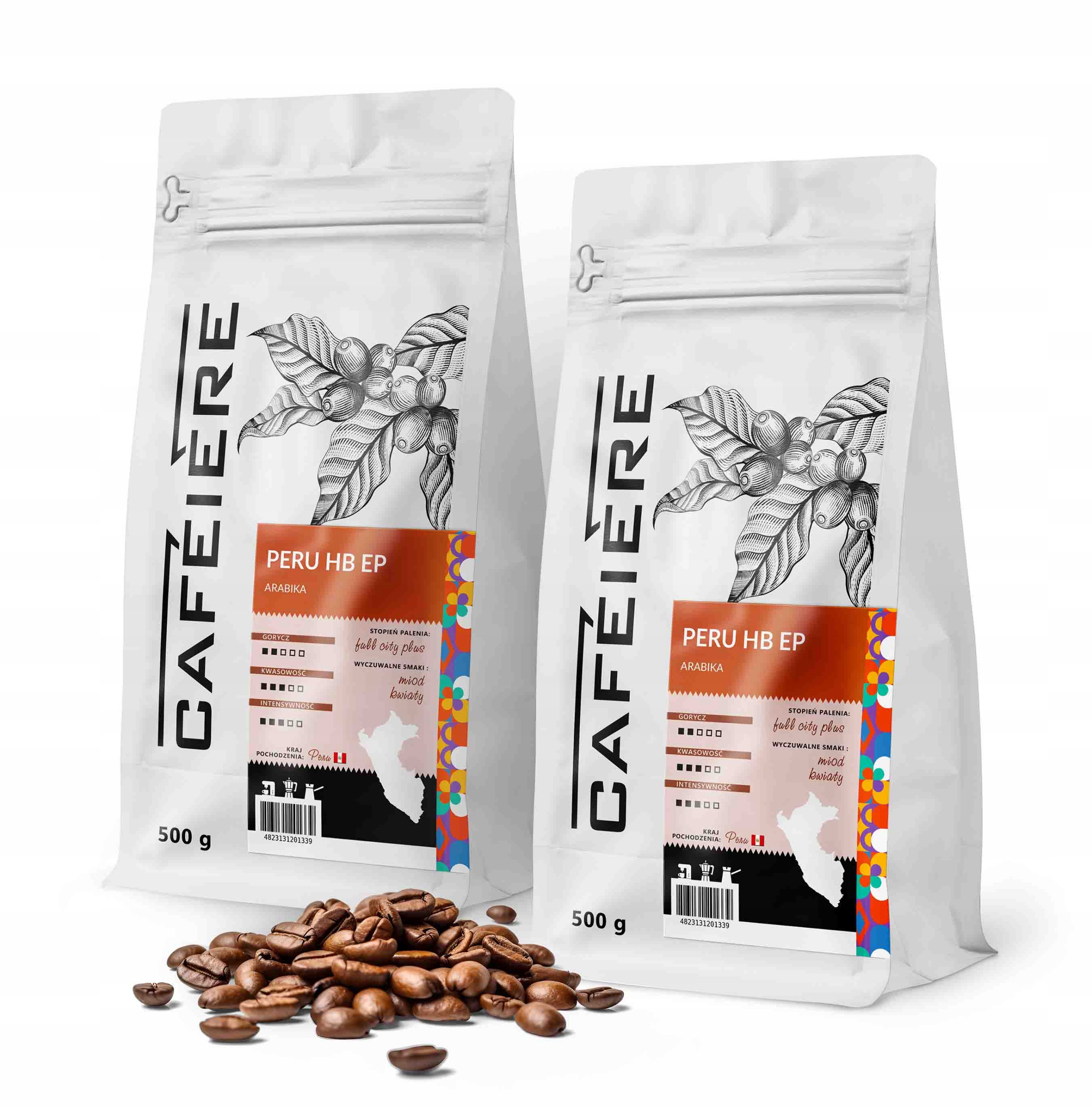 Káva zrnková 1 kg Peru Hb Ep 500 g x2 Čerstvě pražená Arabica 100%