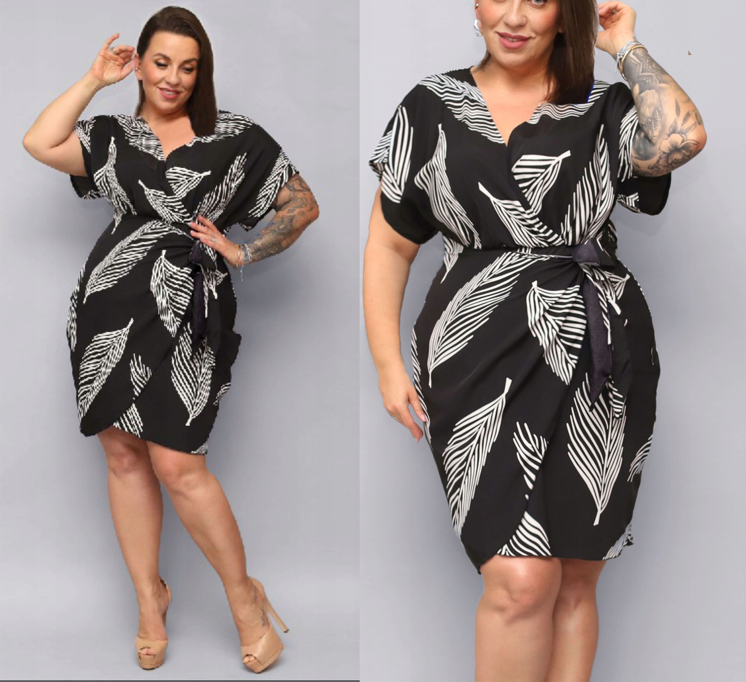 Elegancka Kopertowa sukienka na IMPREZĘ Plus Size * Mała Czarna 46 XXXL