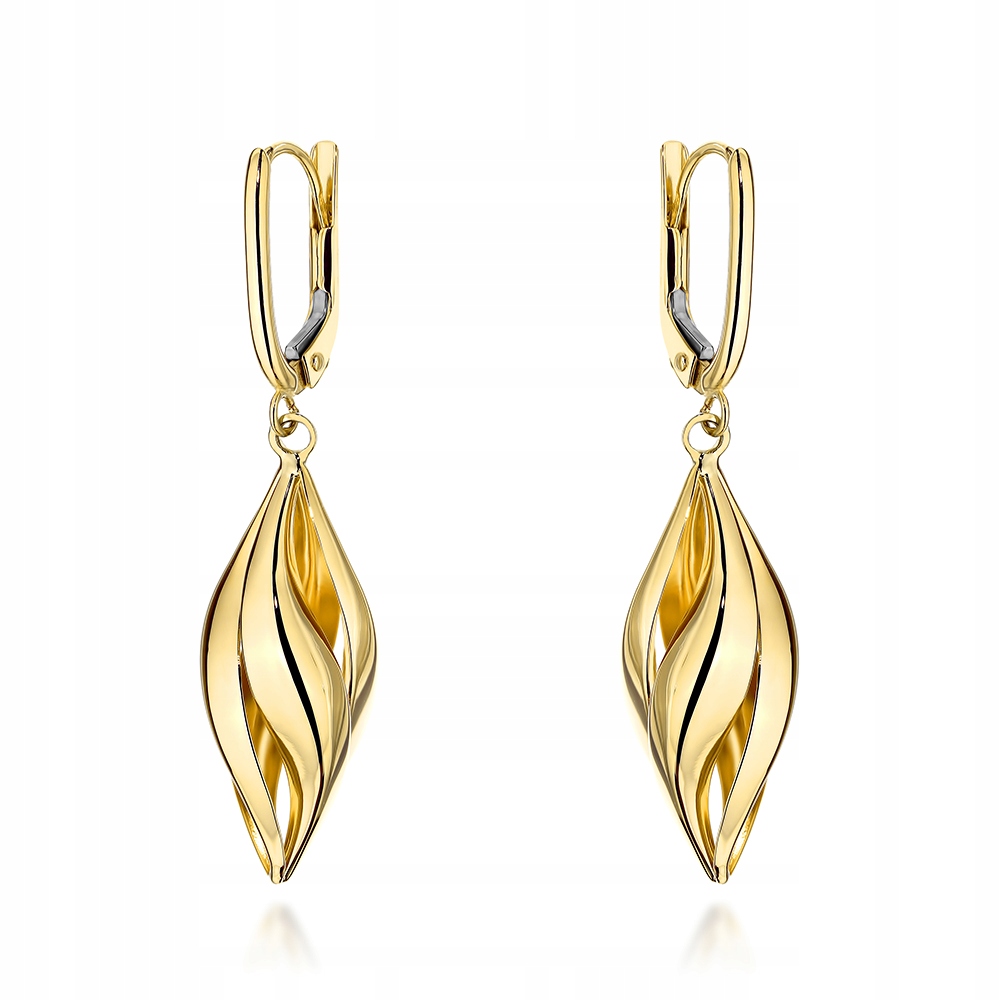 Náušnice zlaté 585 závěsné vlnité rampouchy 2.55 g Dlouhé slzy bez kamenů