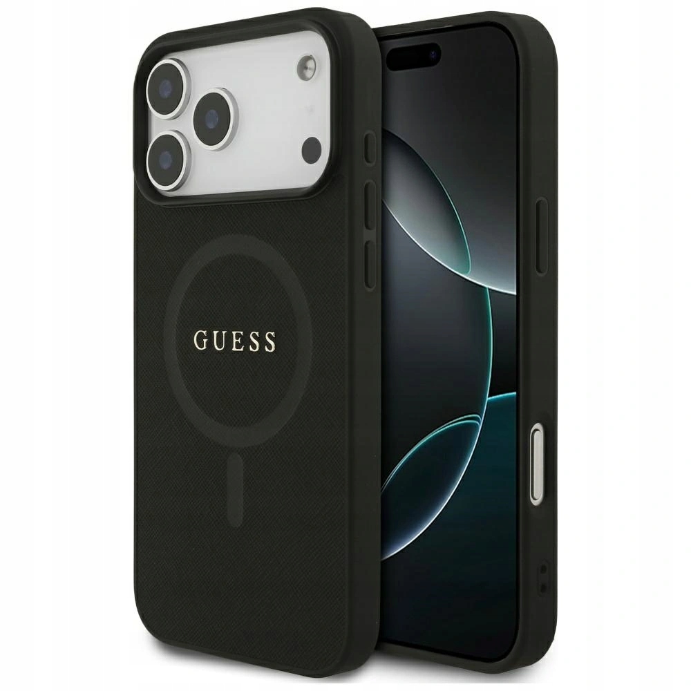 Pouzdro Guess Saffiano Classic Logo MagSafe pro Apple iPhone 17 Pro Max černé