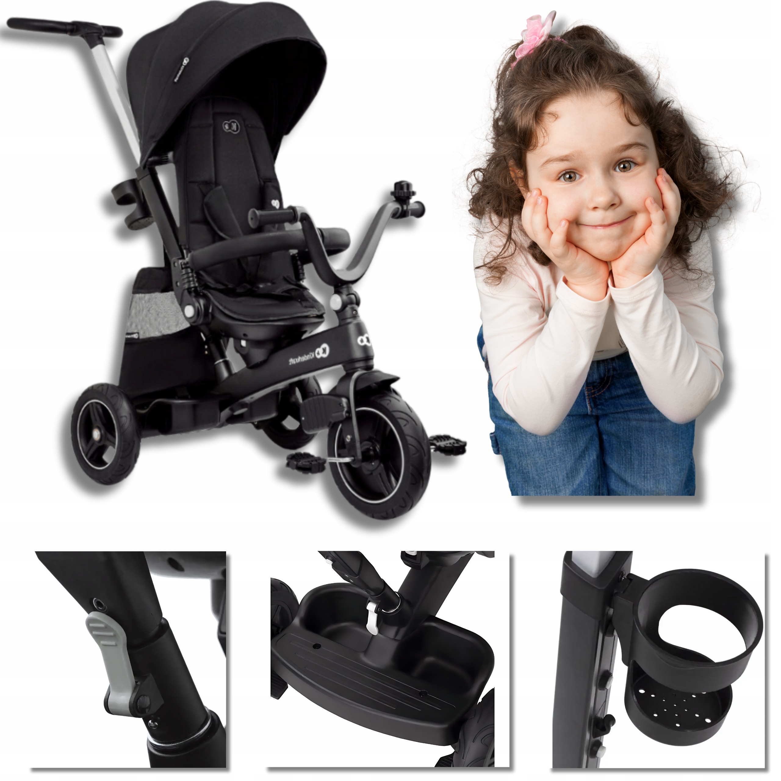 Rowerek Kinderkraft Easytwist Black 360°, 5w1, dla dzieci 9m+