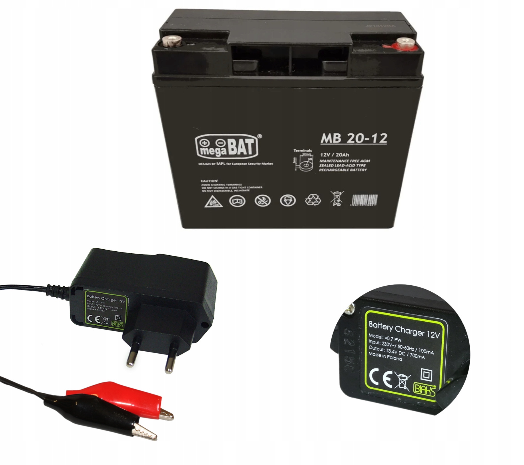 Akumulátor Agm 12V 20Ah Megabat (rozměr jako 18Ah) Ups solární Nabíječka 12V Pw