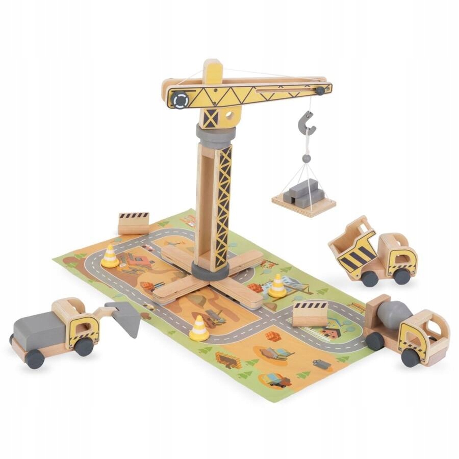 Drewniany Plac Budowy Z Dużym Ruchomym Dźwigiem i Pojazdami Żuraw Wieżowy Marka Mamabrum