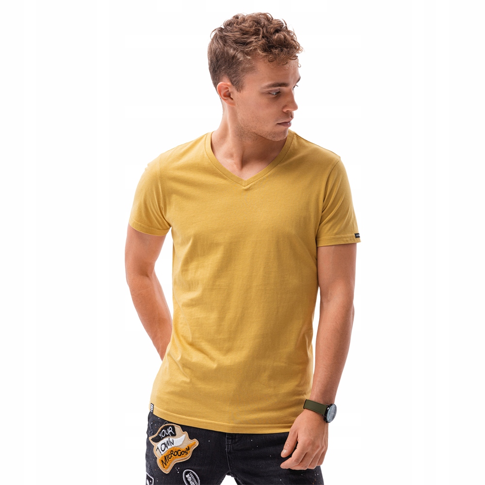 

T-shirt męski bawełniany S1369 musztardowy L