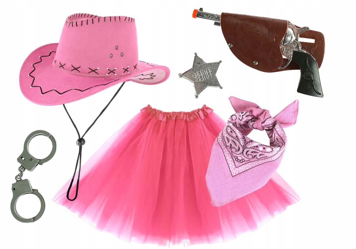 STRÓJ KOWBOJKA SZERYF DZIECKA PANIEŃSKI HALLOWEEN KAPELUSZ KOWBOJSKI RÓŻOWY