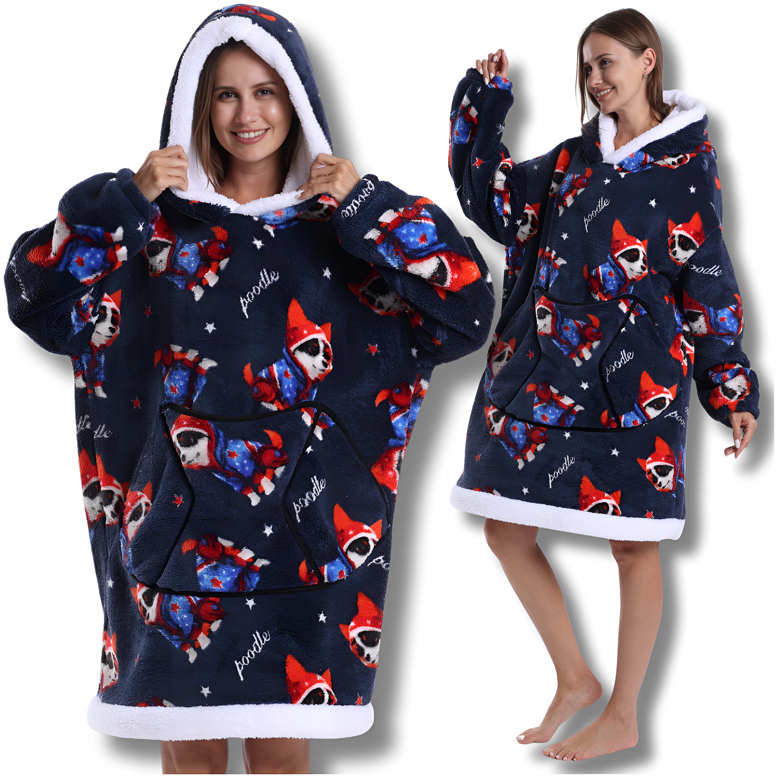 Kocobluza Koc Bluza Bluzo Piżama Z Kapturem Ciepła Długa Pudel 3w1