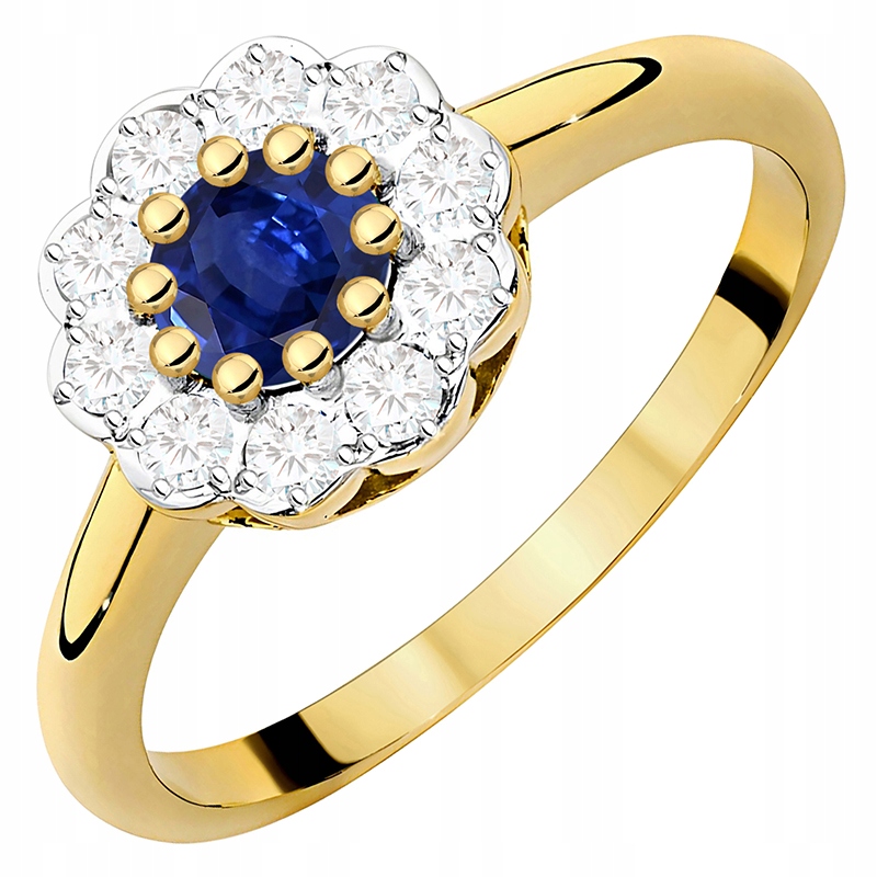 Złoty Pierścionek 585 Szafir 0,50ct i Brylanty 14k