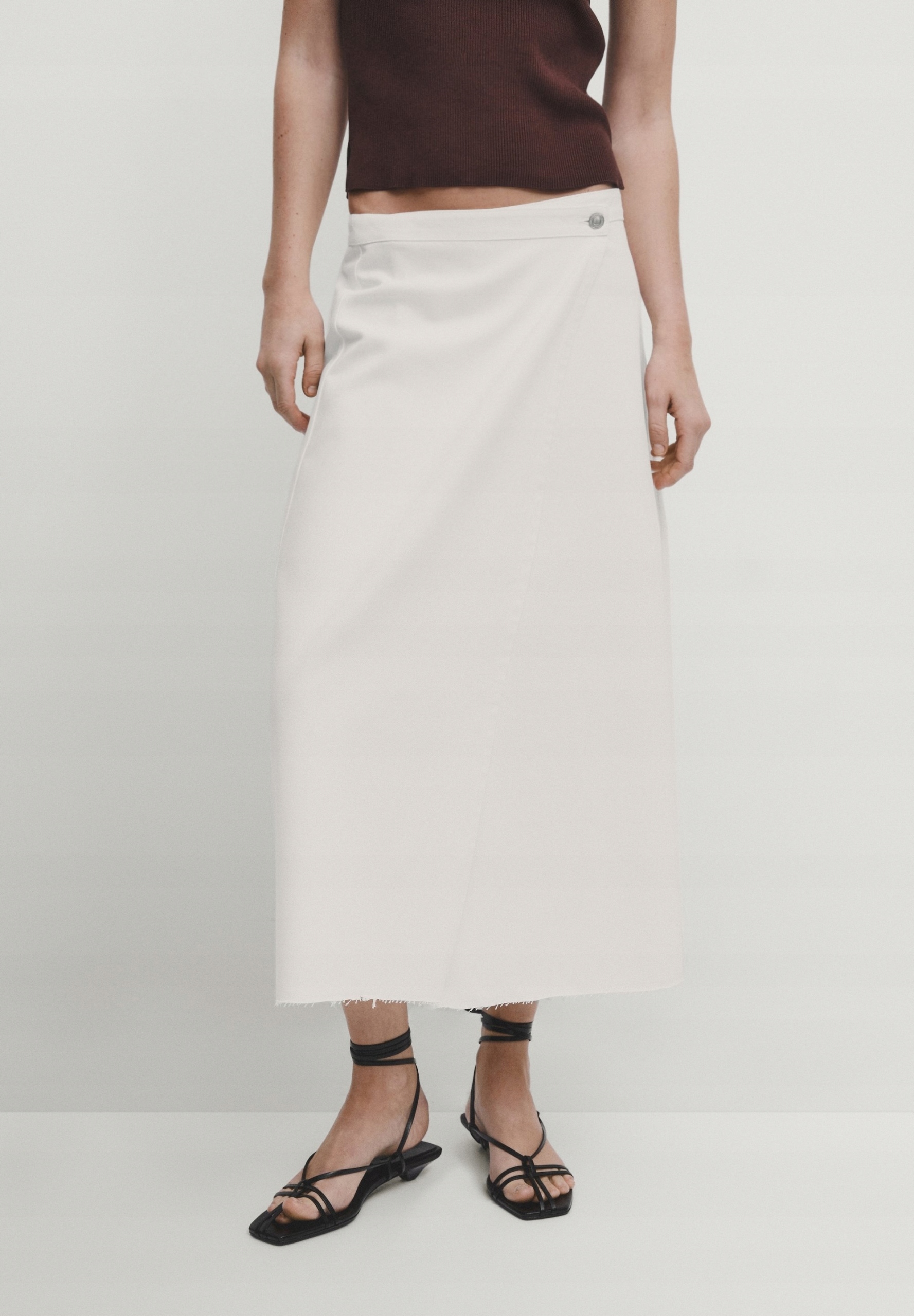 Massimo Dutti Ecru Sukně MIDI Tužková S Bavlnou A Lyocellem 44 Fta