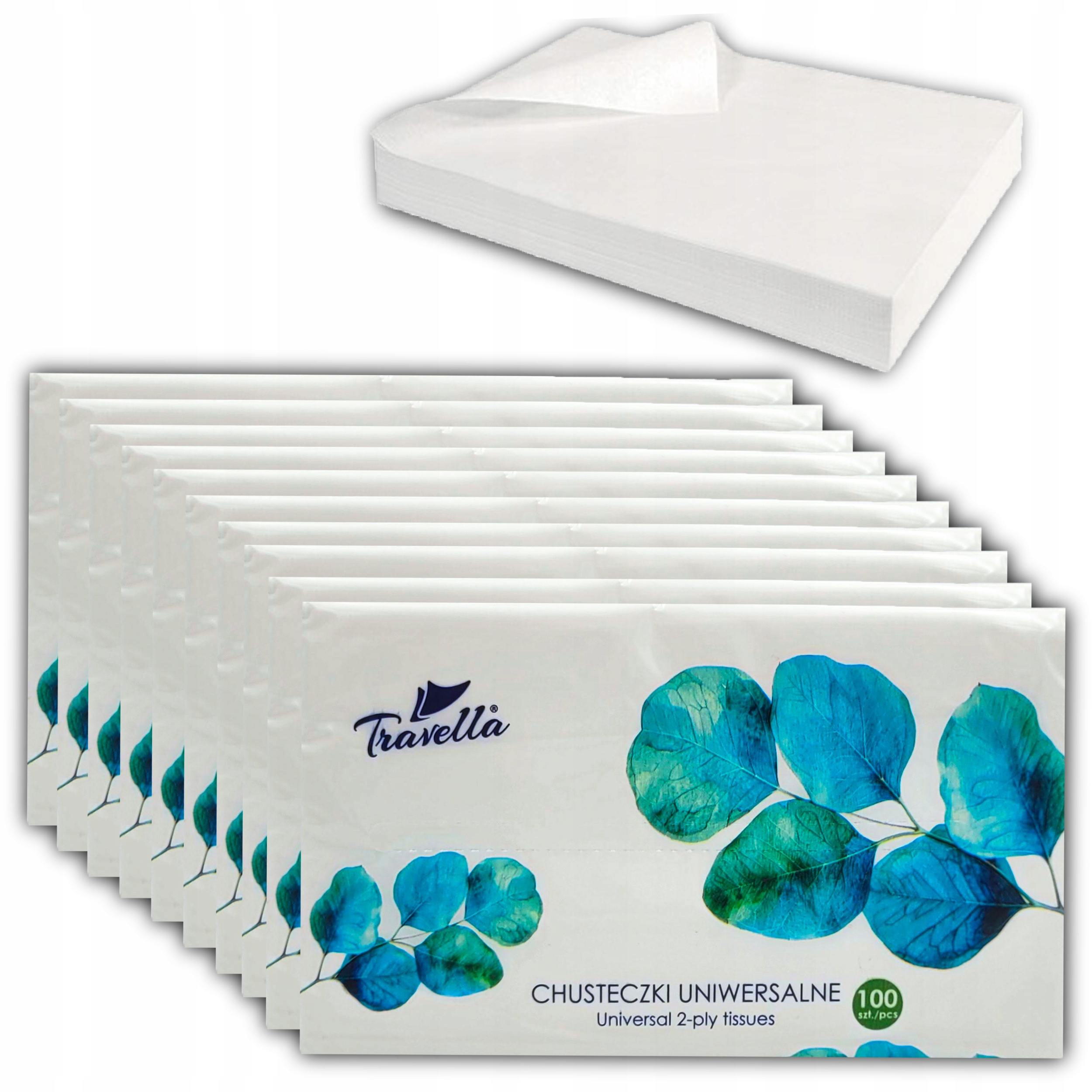 10x Chusteczki Higieniczne Uniwersalne Białe 2 Warstwowe Delikatne 100 szt.