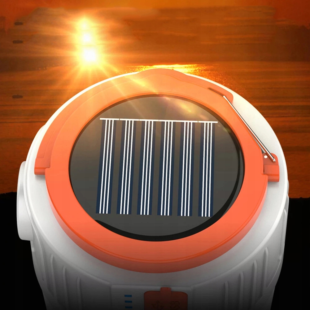 SOLARNA LAMPA KEMPINGOWA LED USB LATARNIA KEMPINGOWA AKUMULATOR + PILOT Wysokość 12 cm