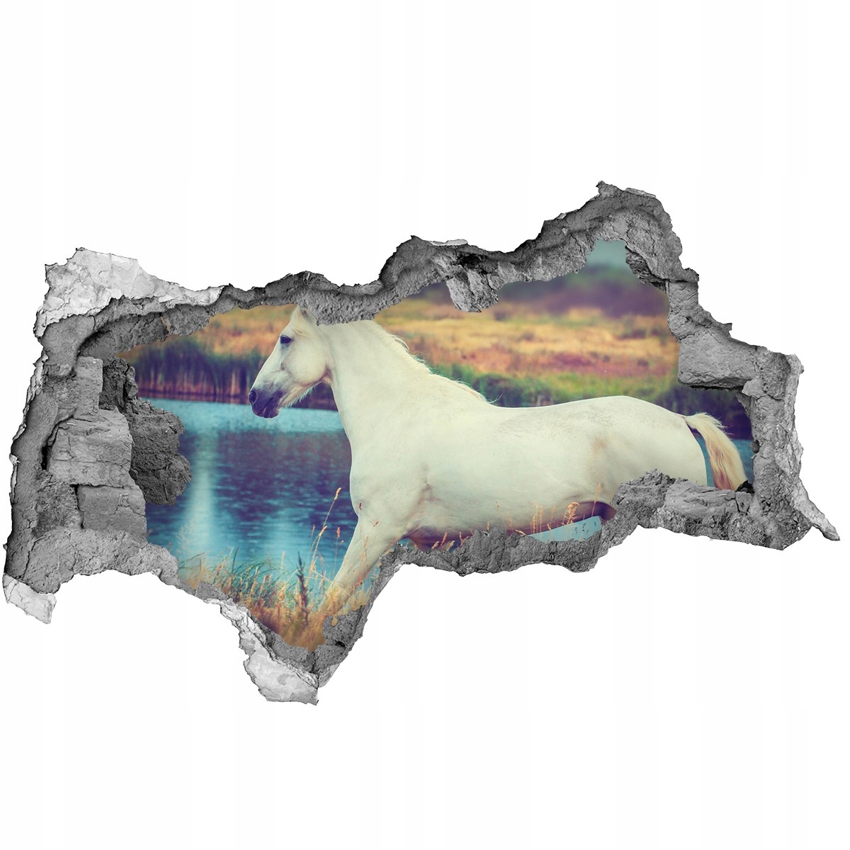 

Dziura 3d fototapeta Naklejka Biały koń jezioro