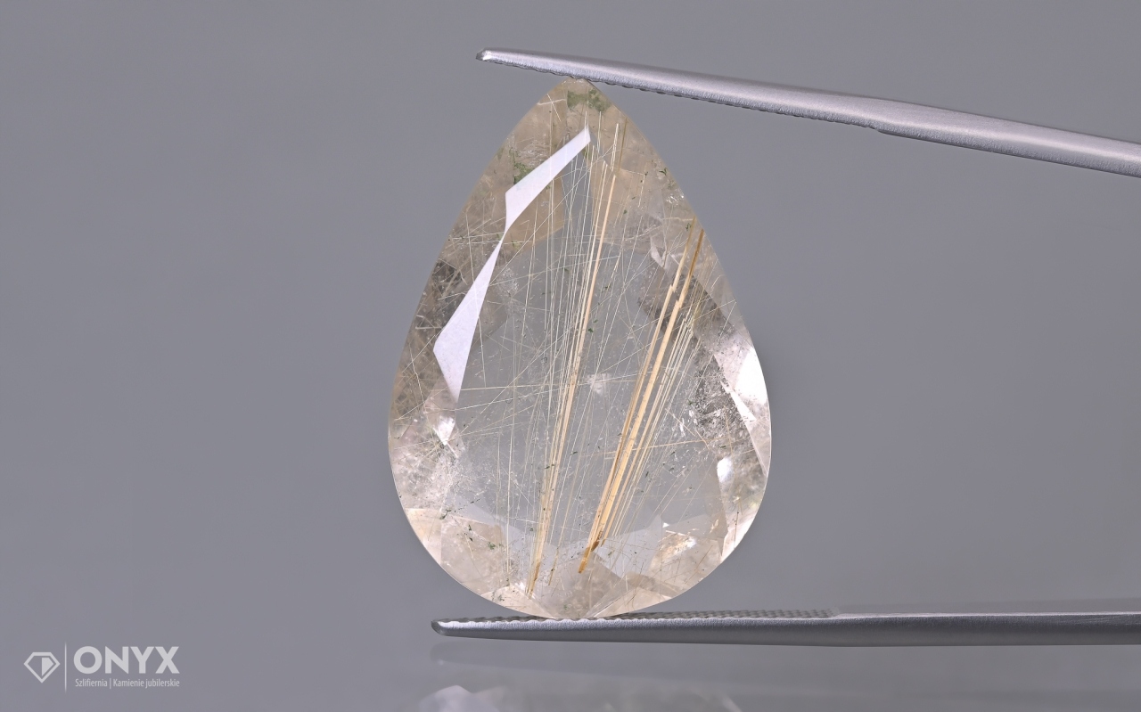 Křemen s rutilem fazetovaná slza 27x19 mm