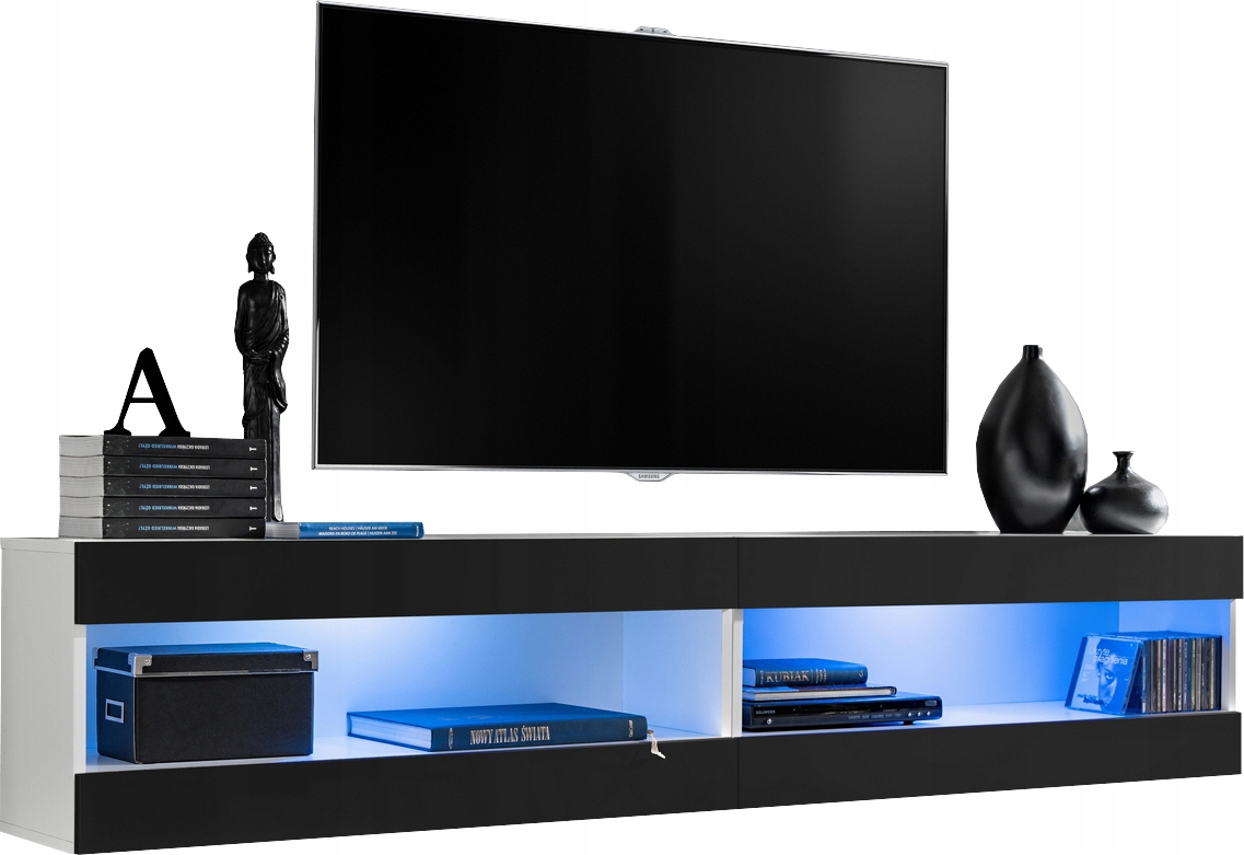 Sada nábytku Rtv Tivoli SET4 Biela/Čierna, Modré Led