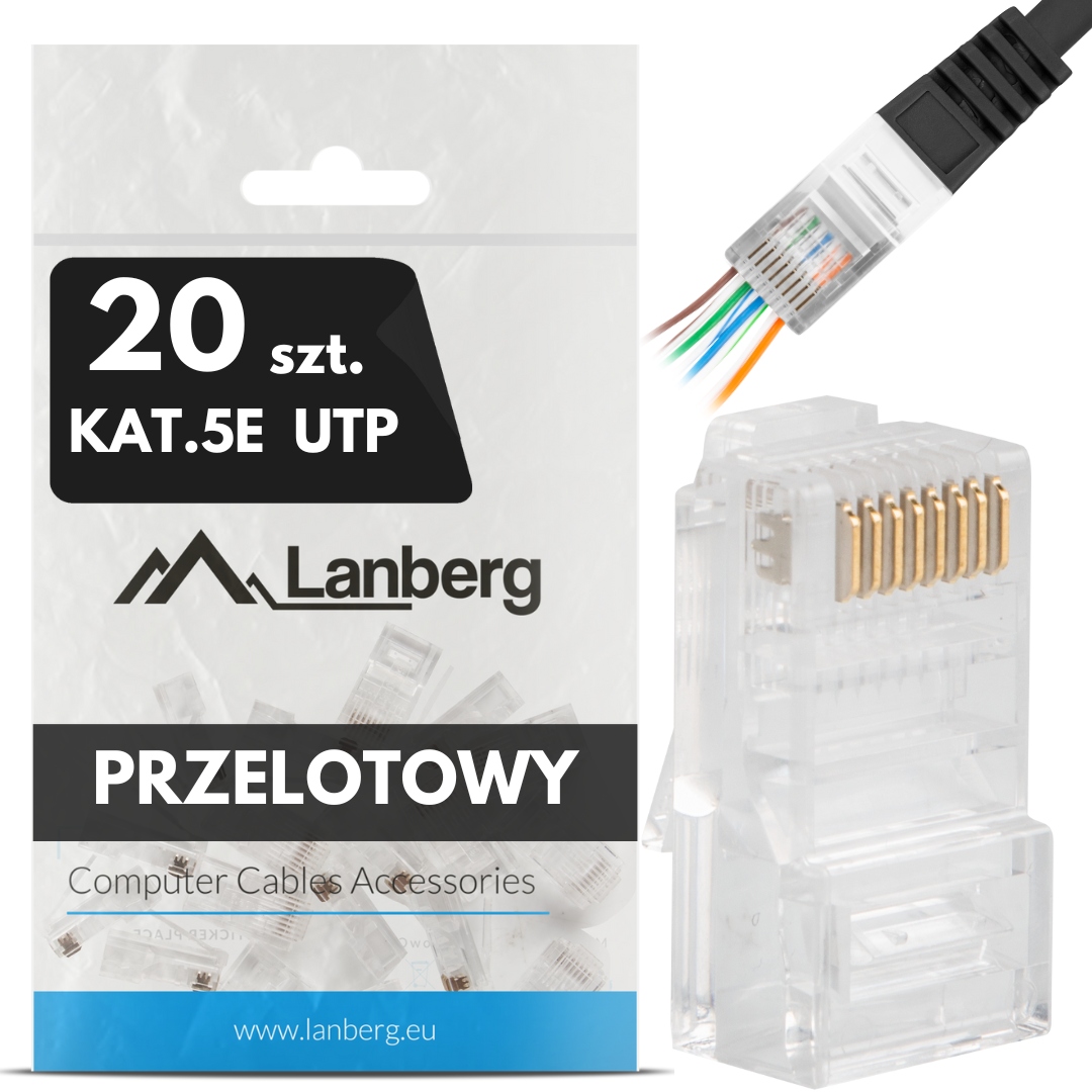 20X WTYK WTYKI KOŃCÓWKI WTYCZKA RJ45 8P8C UTP CAT KAT.5E PRZELOTOWE LANBERG