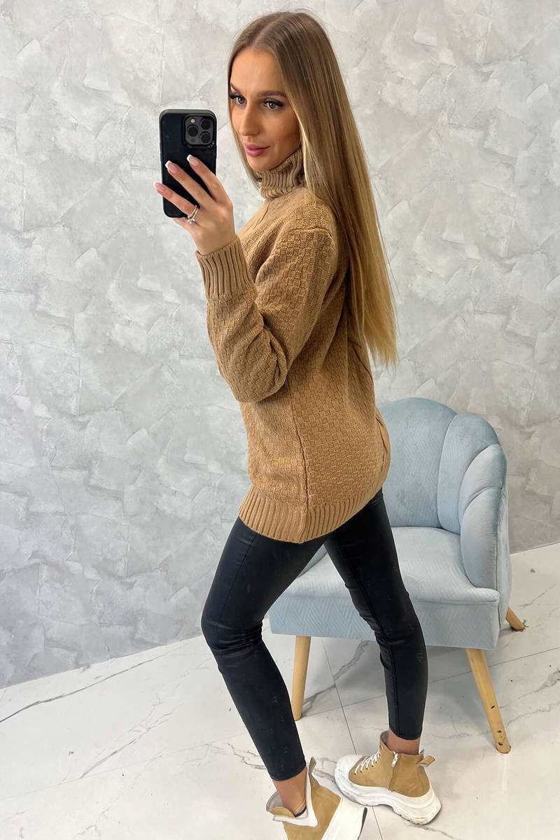 Sweter golf bluzka wełniany ozdobny splot Rękaw długi rękaw
