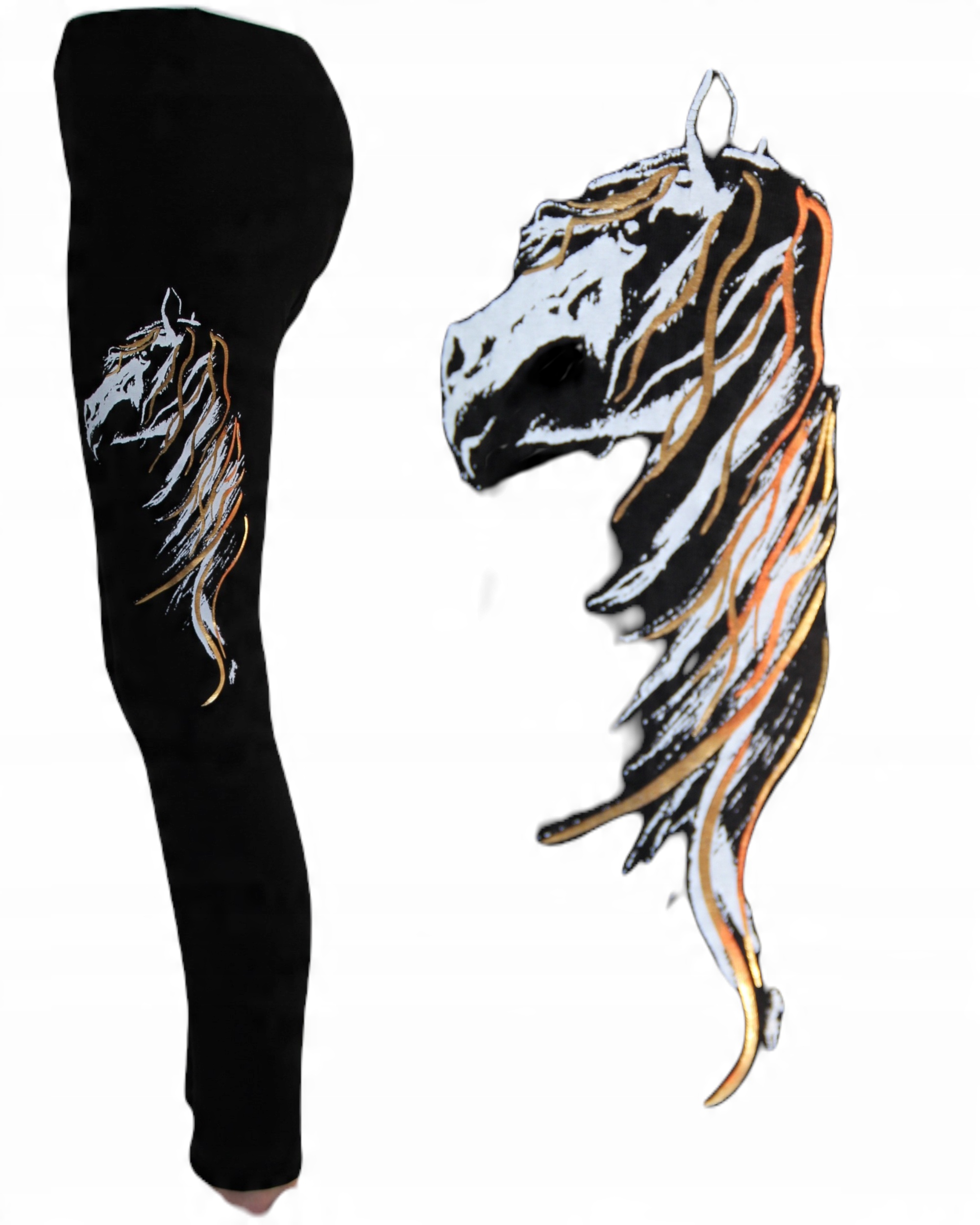 

Legginsy Getry Czarne Biało-złoty Koń r.140
