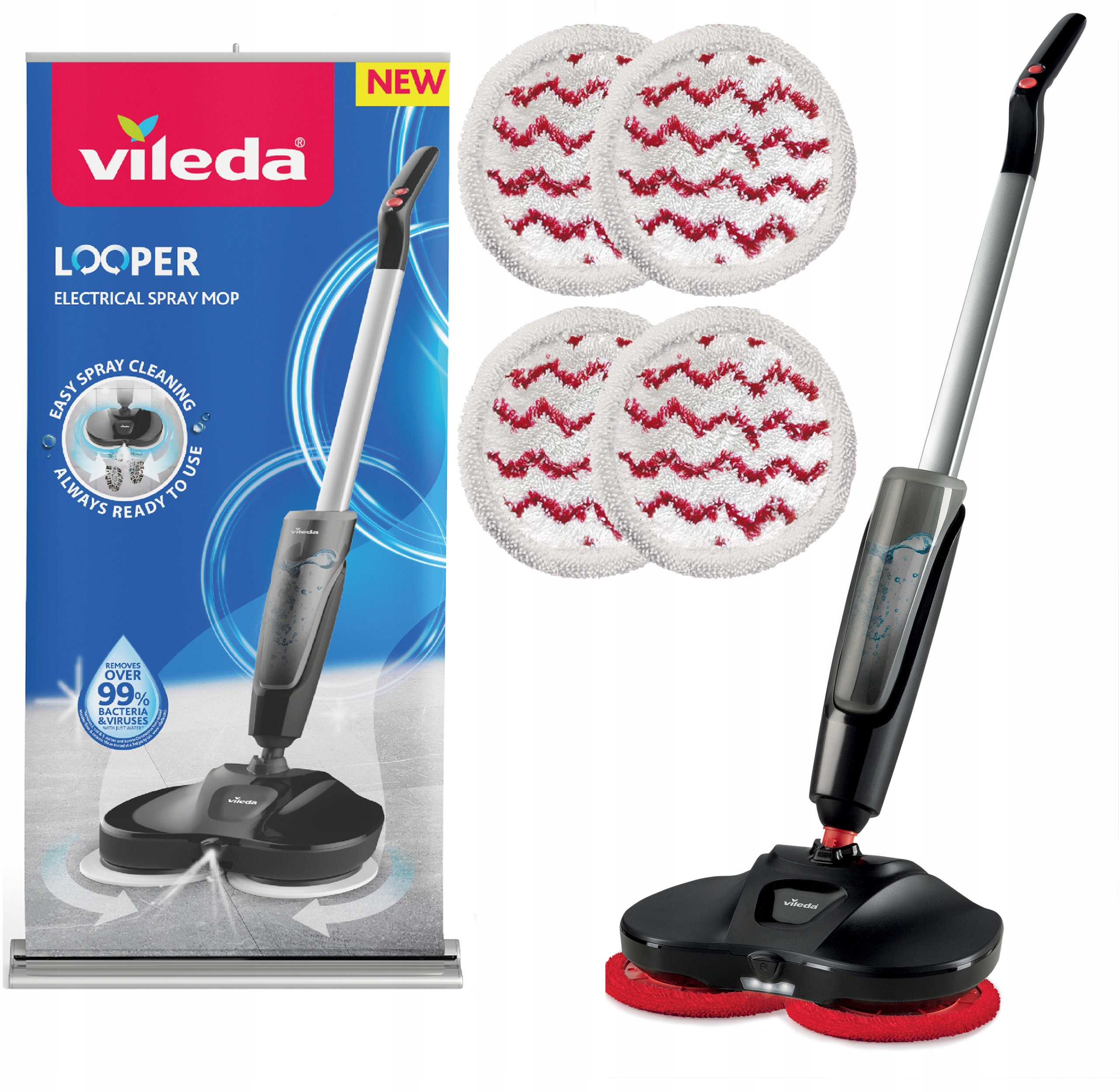 MOP ELEKTRYCZNY VILEDA LOOPER BEZPRZEWODOWY SPRYSKIWACZ + 4 Wkłady Gratis