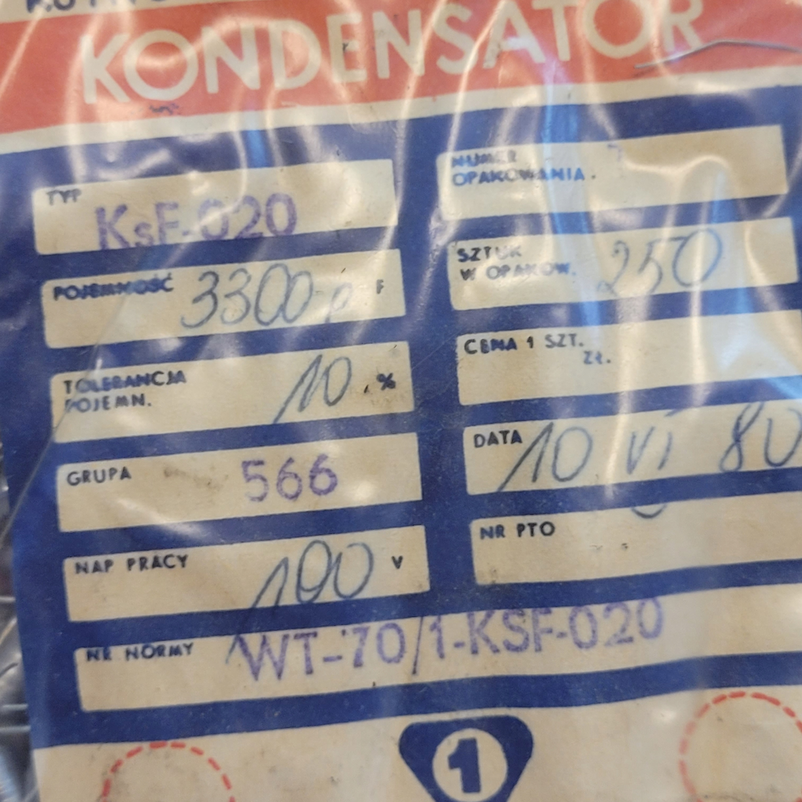 Kondensator KsF-020 polistyrenowy 3300 10% UNITRA MIFLEX Marka bez marki