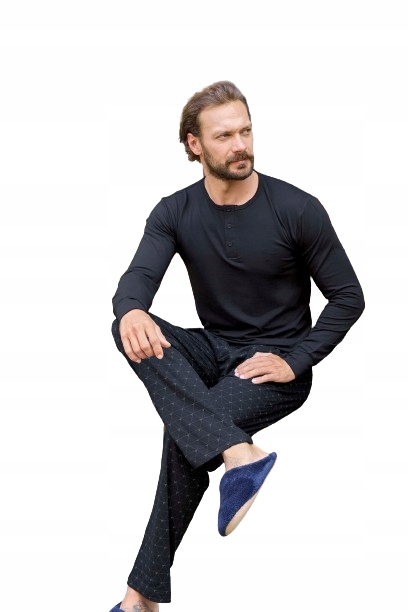 Elegantní Černé Pánské Pyžamo Modal Se Zapínáním Na 3 Knoflíky M