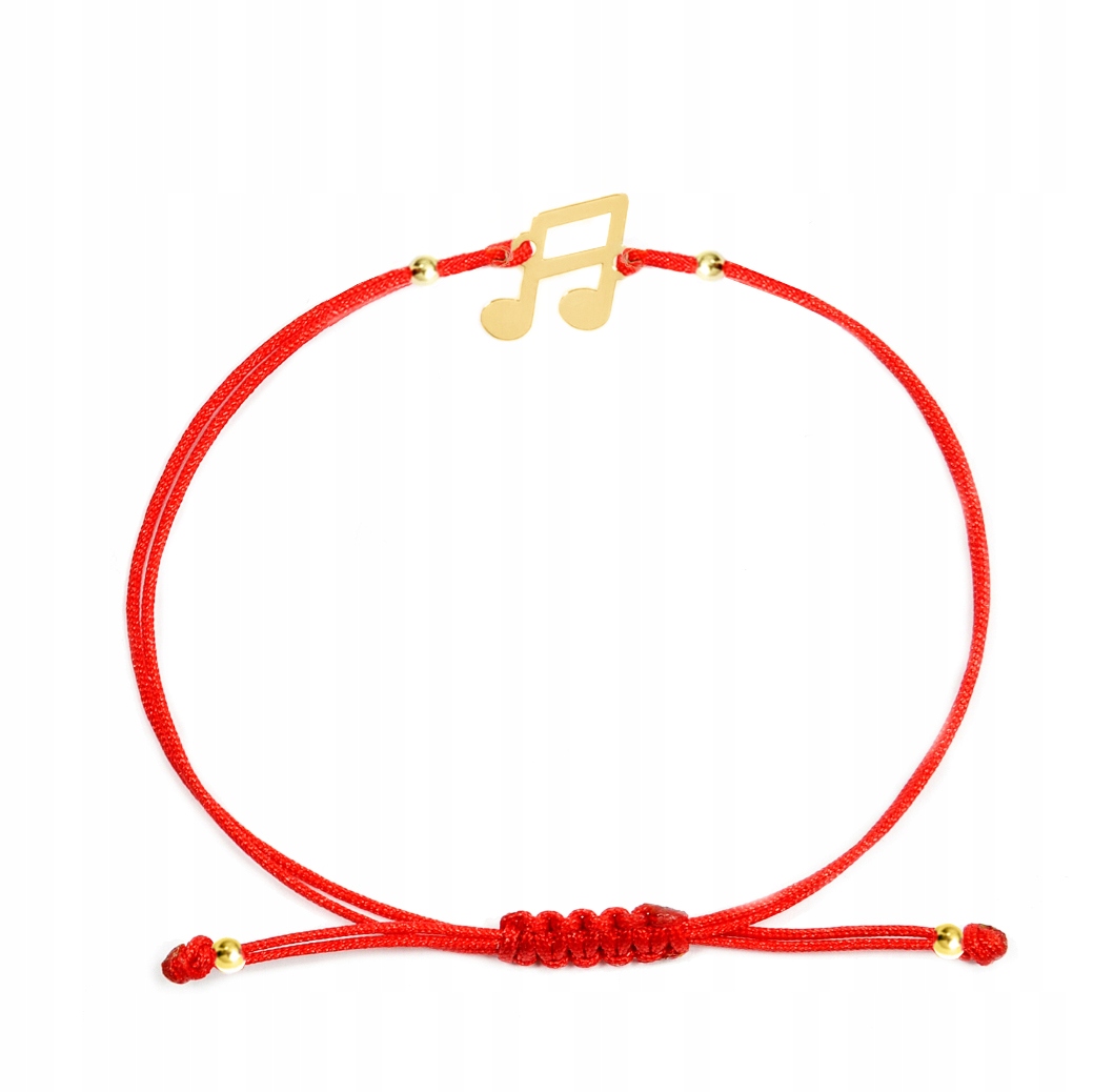 Zlatý náramek na šňůrce notička, hudební motiv s kuličkami, zlato 585
