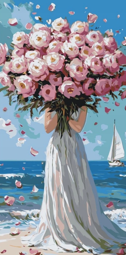 Malování Podle Čísel Žena Květiny Kytice Příroda Pláž Moře 40x80 cm