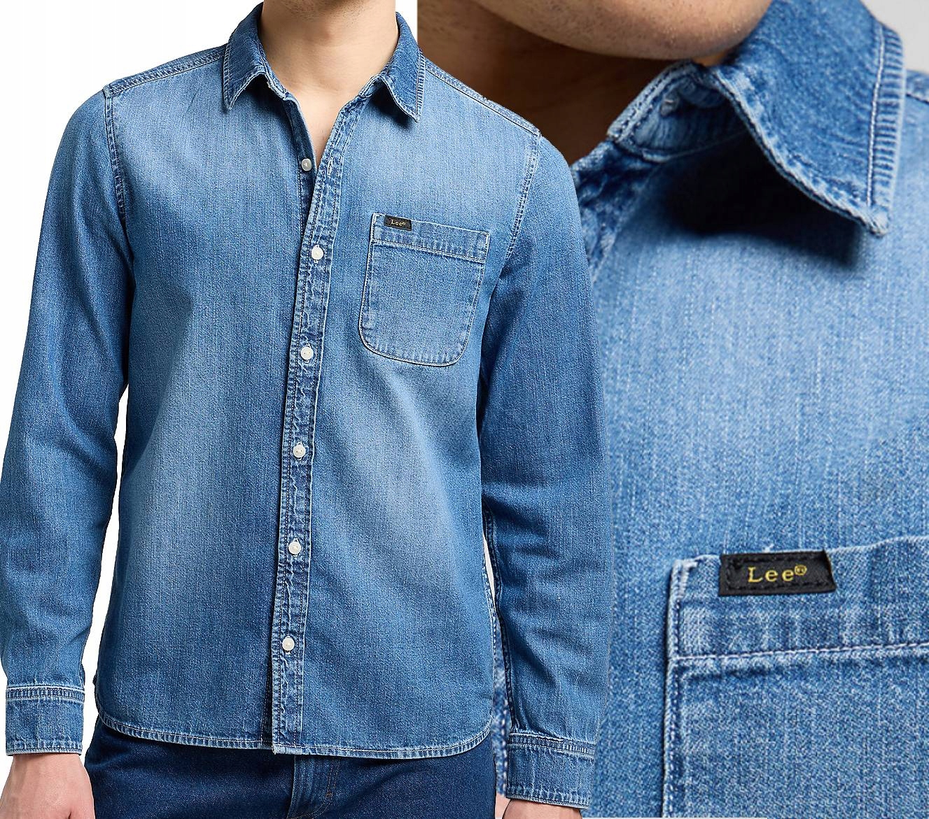 Lee pánská džínová košile regular Leesure Shirt Mid Blue Denim XXL