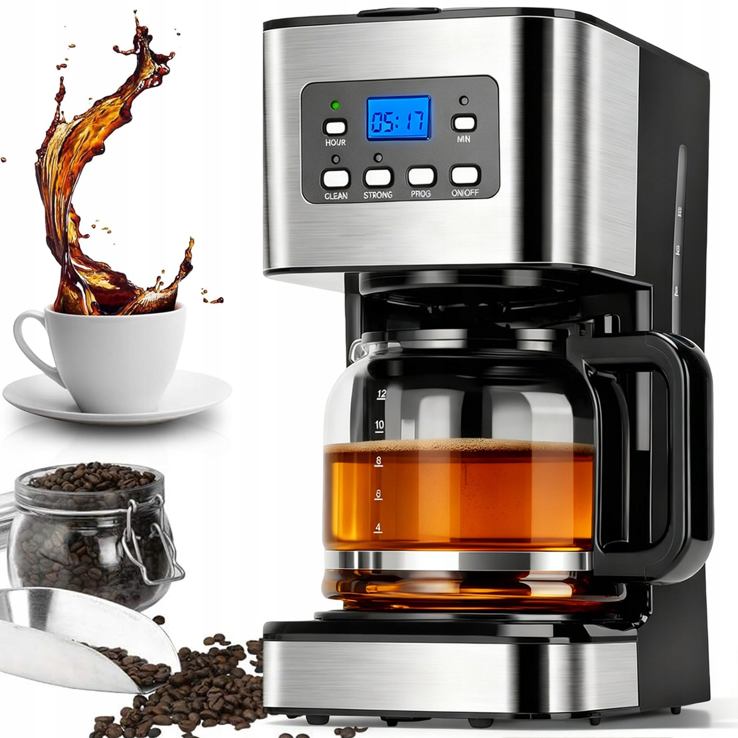 Překapávač na mletou kávu 1,5 l Skleněná konvice