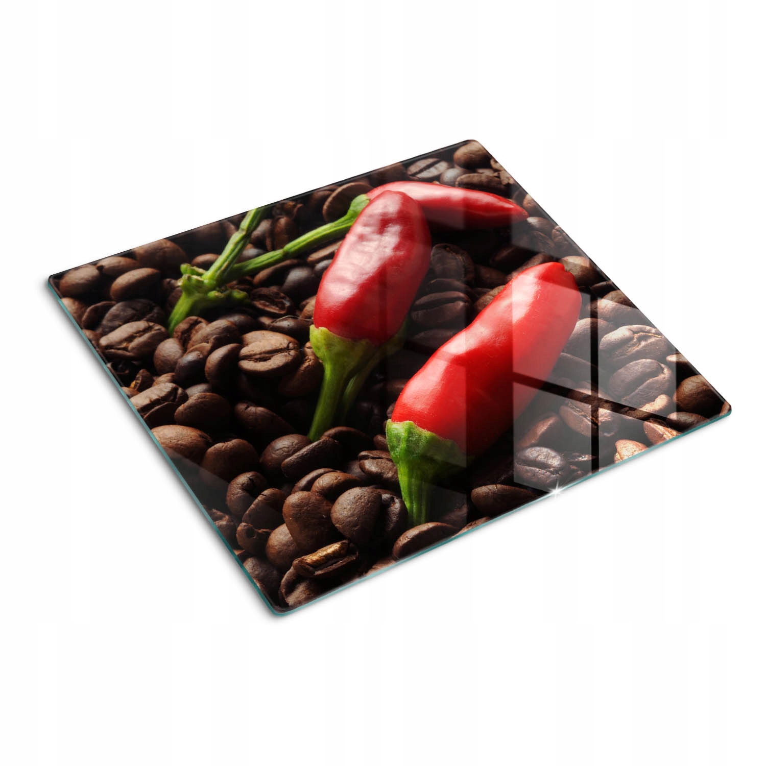 Multifunkční dekorativní skleněná deska Papričky s chilli a káva 60 x 52 cm