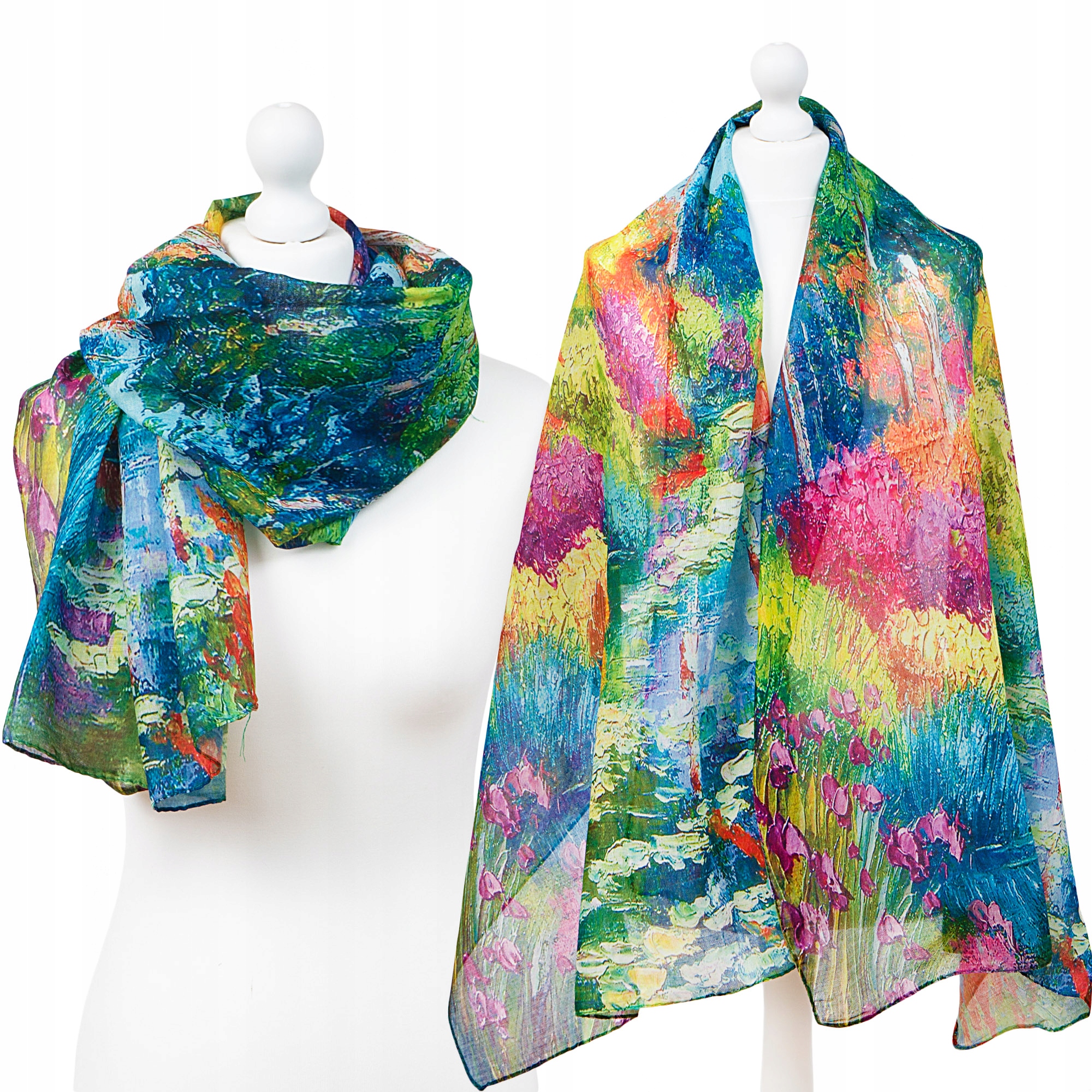 Duży Wiosenny Szal Lekki Cienki Chusta Apaszka Piękne Wzory Obrazy Art