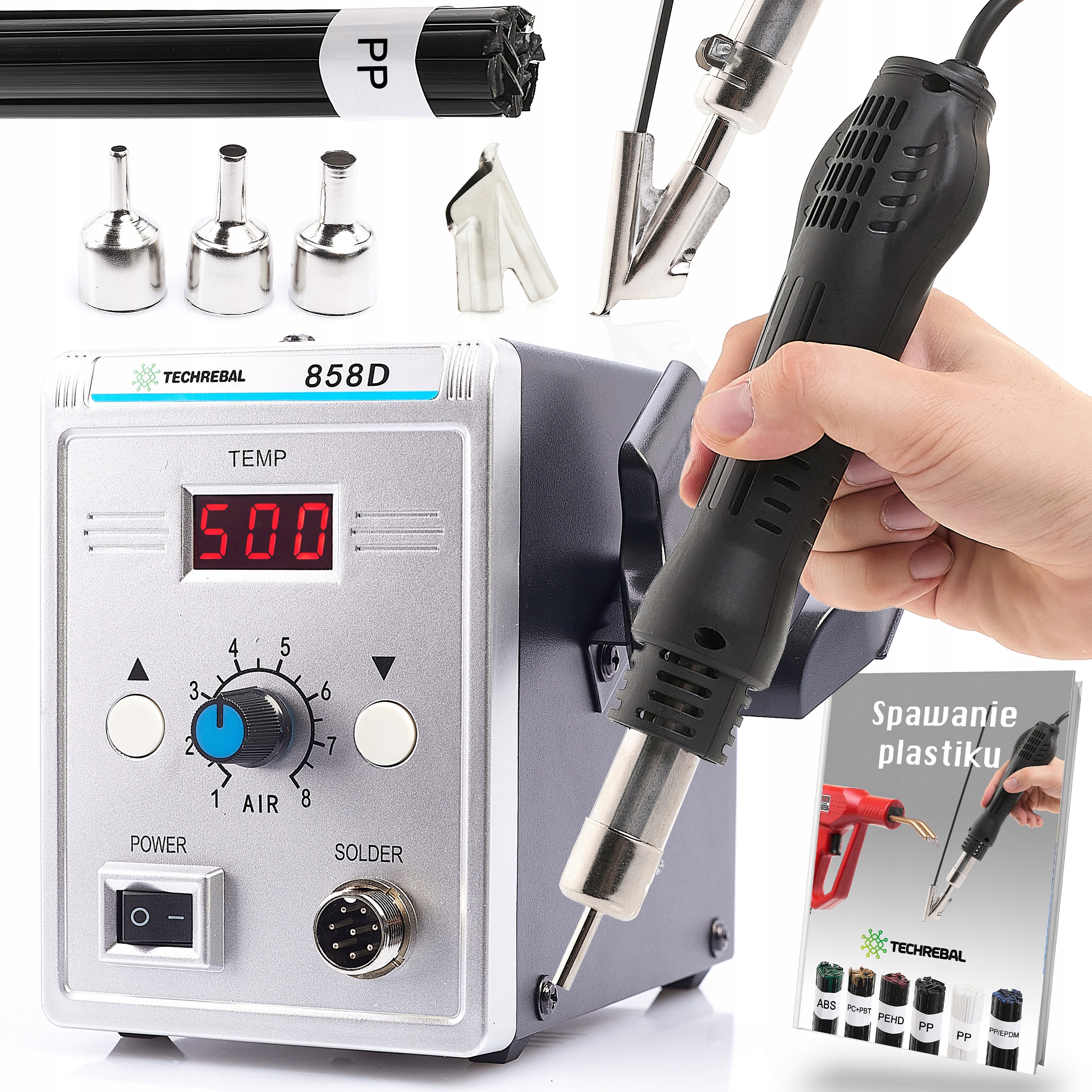 Spawarka do plastiku Techrebal 858D na gorące powietrze spoiwo PP dysza BUT
