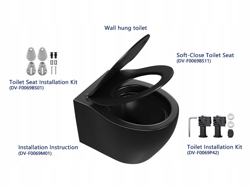 DeerValley toaleta ścienna 1.6 GPF/1.1 GPF czarna bez zbiornika wodnego Szerokość miski 28 cm