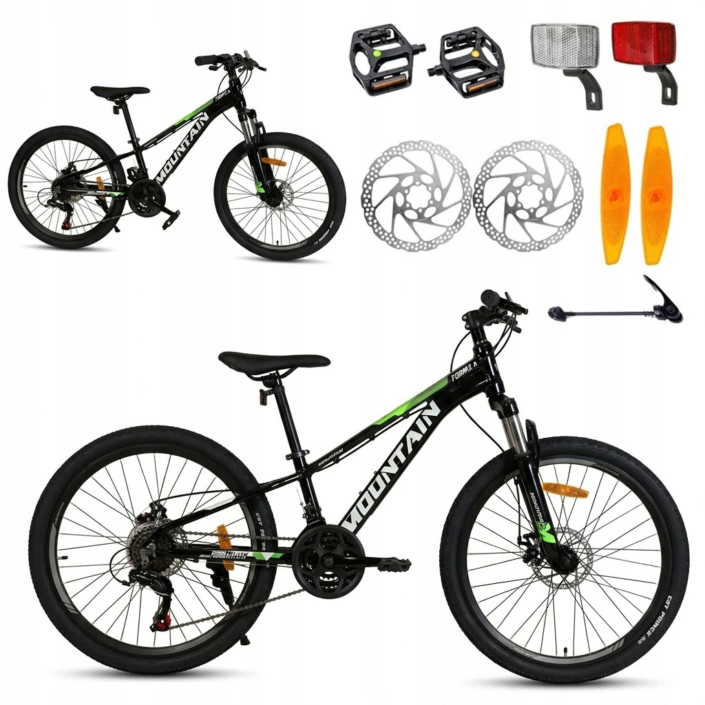 Rower Górski Mtb 24 Cali Na Komunię Amortyzacja Hamulce Tarczowe 125-150cm